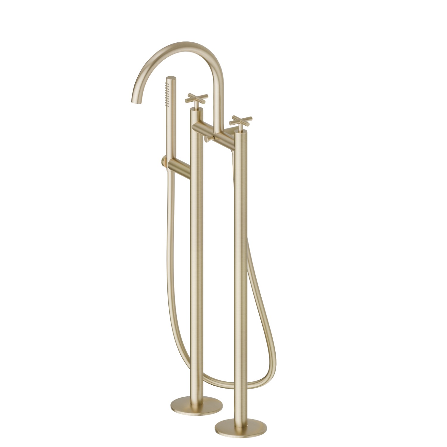 Bath group with floor supply pillars, automatic diverter - finish PVD Brushed Pale Gold