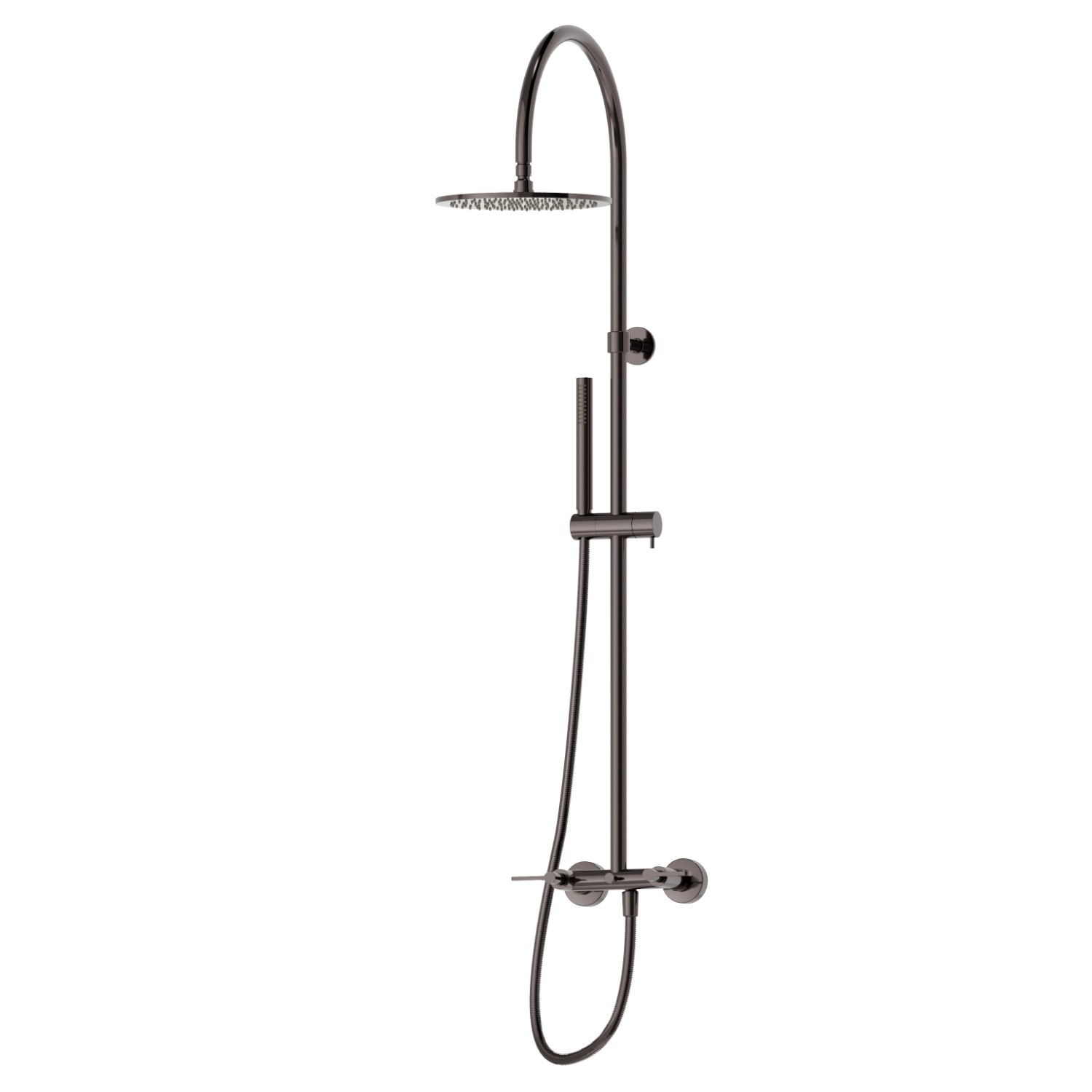 Colonne de douche avec groupe externe doté de déviateur, pomme de douche inspectable et douchette monojet en laiton - finition PVD Gun Metal