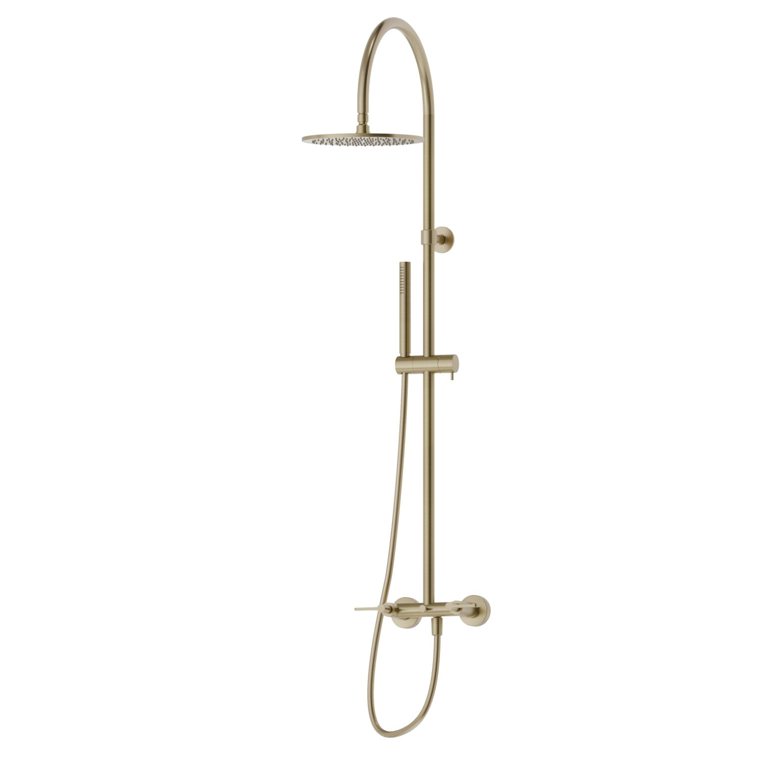 Colonna doccia con gruppo esterno completa di deviatore, soffione ispezionabile e doccetta monogetto in ottone. - finitura PVD Brushed Pale Gold