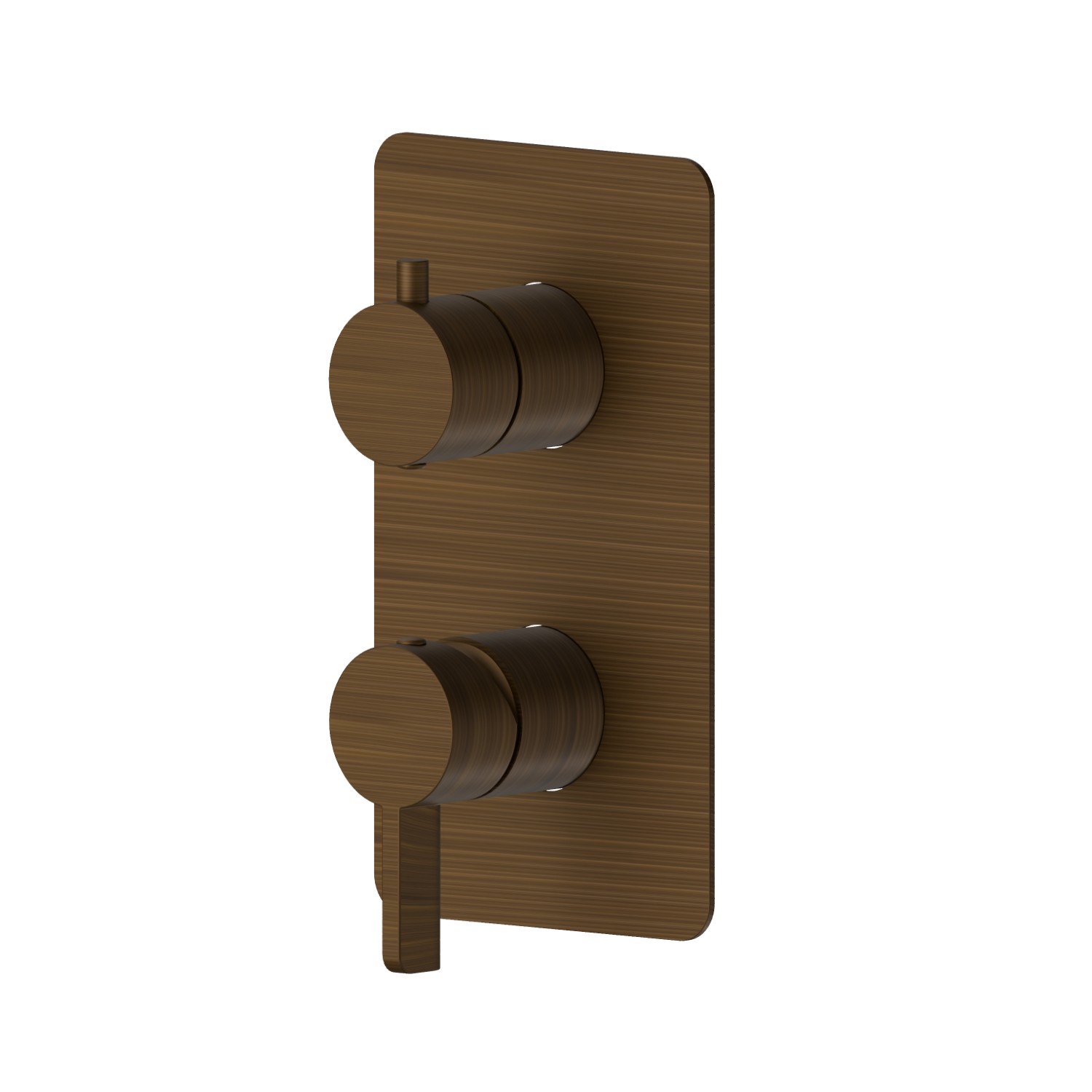Mitigeur encastré 2 sorties avec inverseur (entrées et sorties de 1/2”). Façade murale - finition Groove Bronze