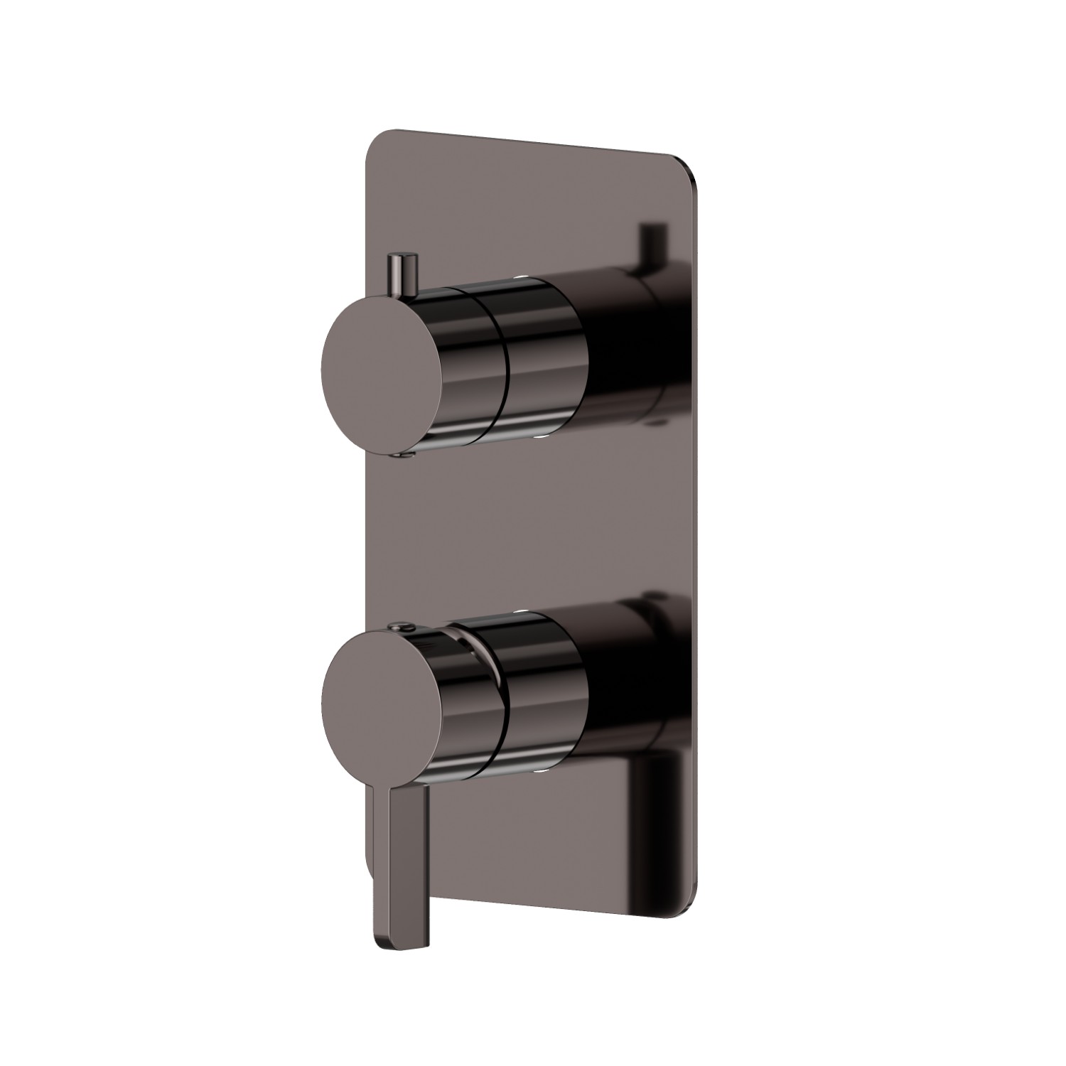 Mitigeur encastré 2 sorties avec inverseur (entrées et sorties de 1/2”). Façade murale - finition PVD Gun Metal