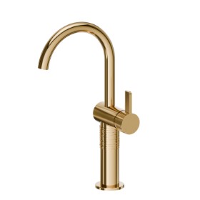 Single lever basin mixer, high version, for above counter basin - finish PVD Glossy Gold