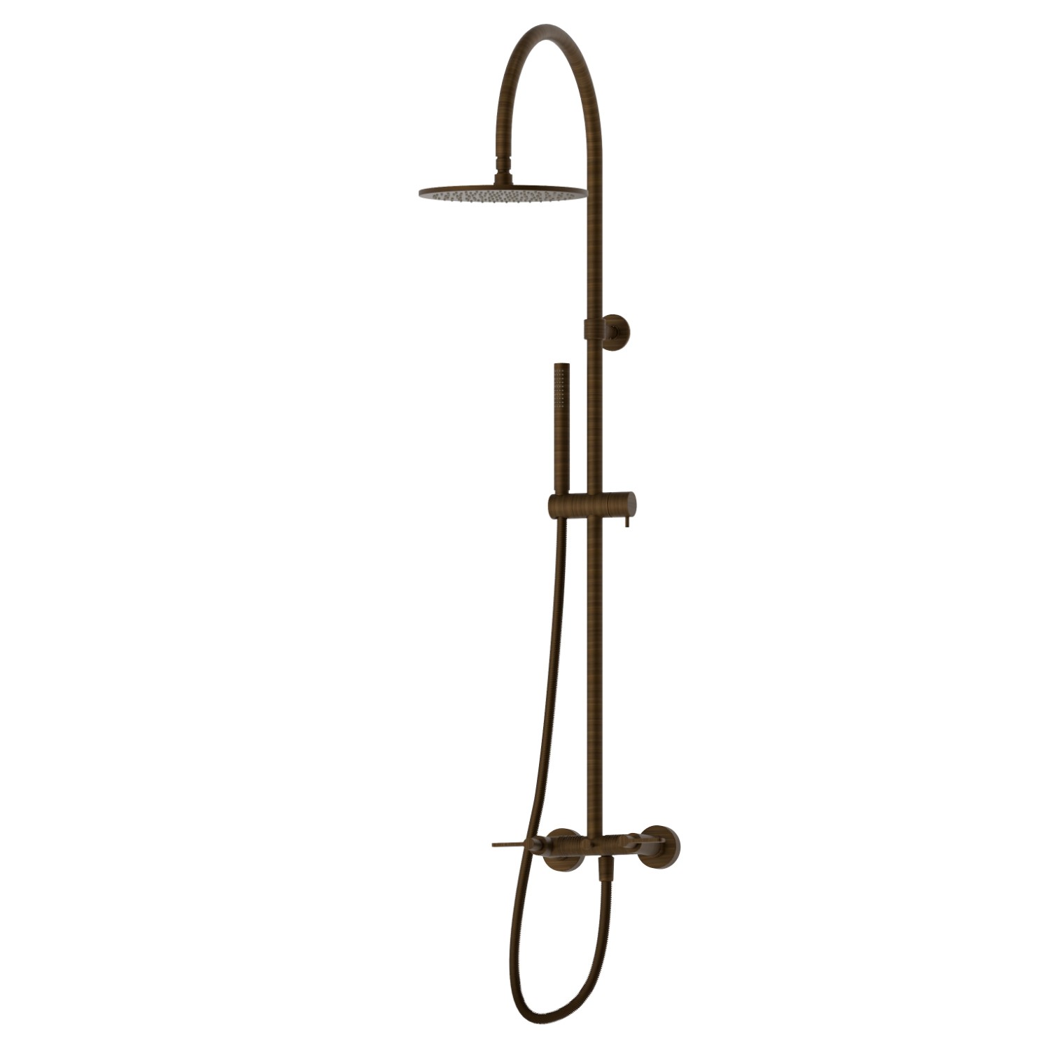 Colonne de douche avec groupe externe doté de déviateur, pomme de douche inspectable et douchette monojet en laiton. LUXURY - finition Groove Bronze