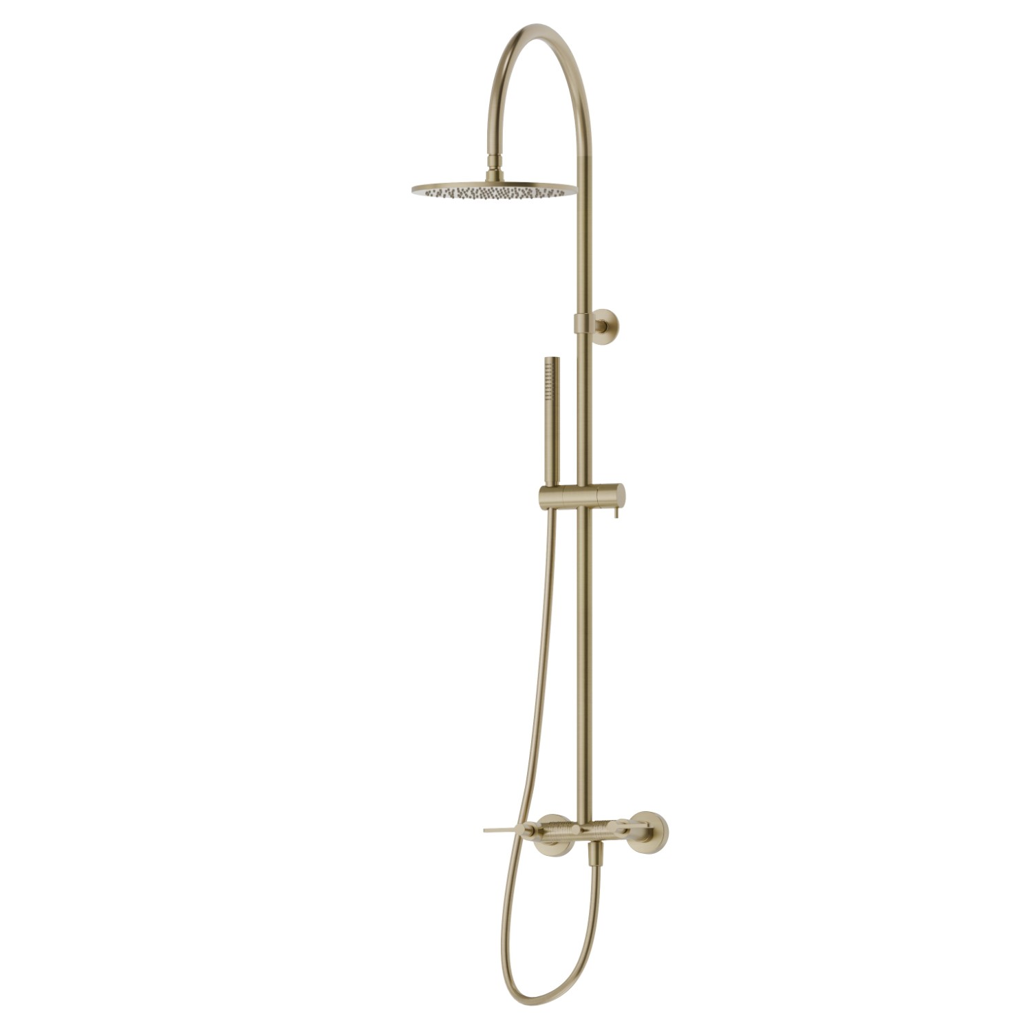 Colonne de douche avec groupe externe doté de déviateur, pomme de douche inspectable et douchette monojet en laiton. LUXURY - finition PVD Brushed Pale Gold