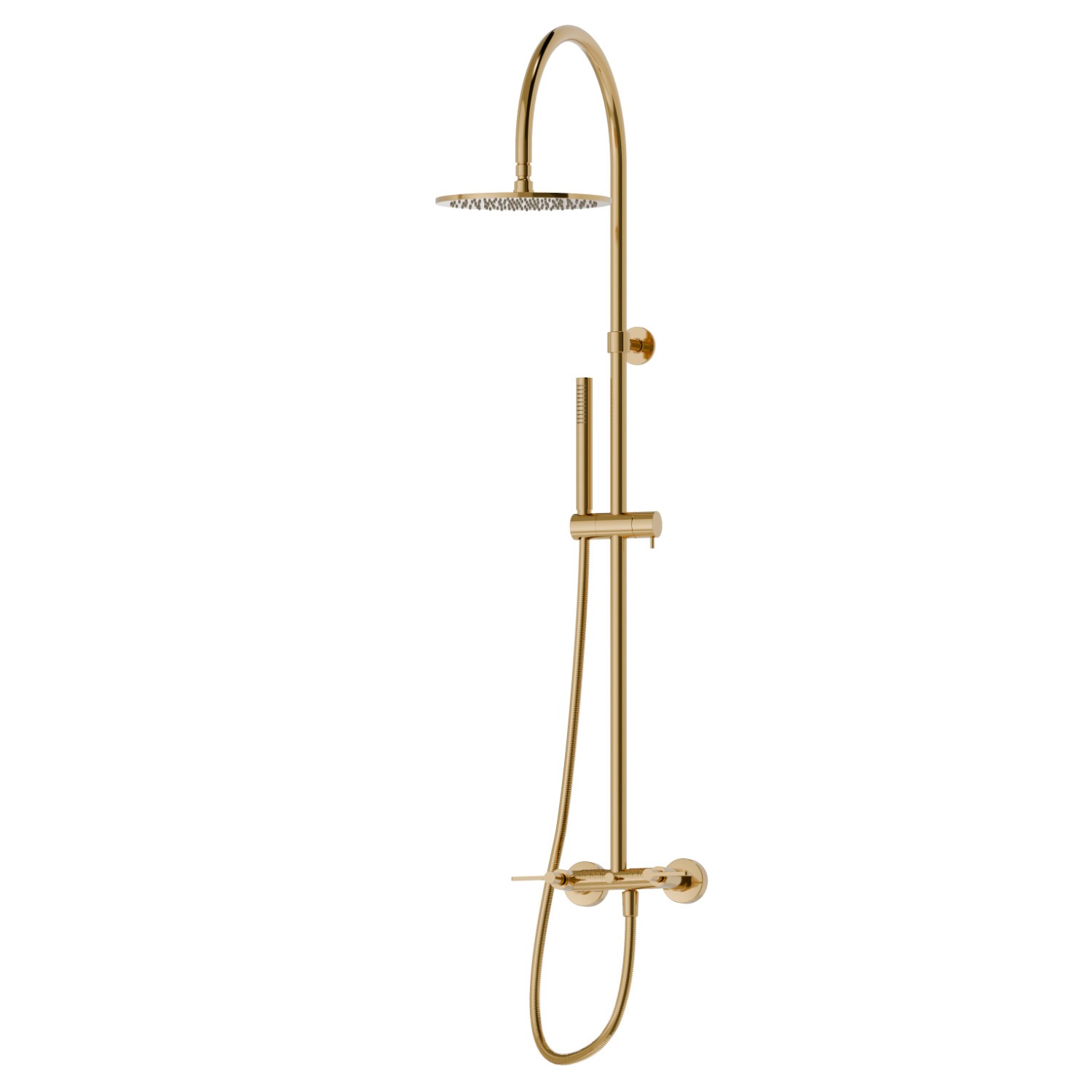Colonna doccia con gruppo esterno completa di deviatore, soffione ispezionabile e doccetta monogetto in ottone. LUXURY. - finitura PVD Glossy Gold