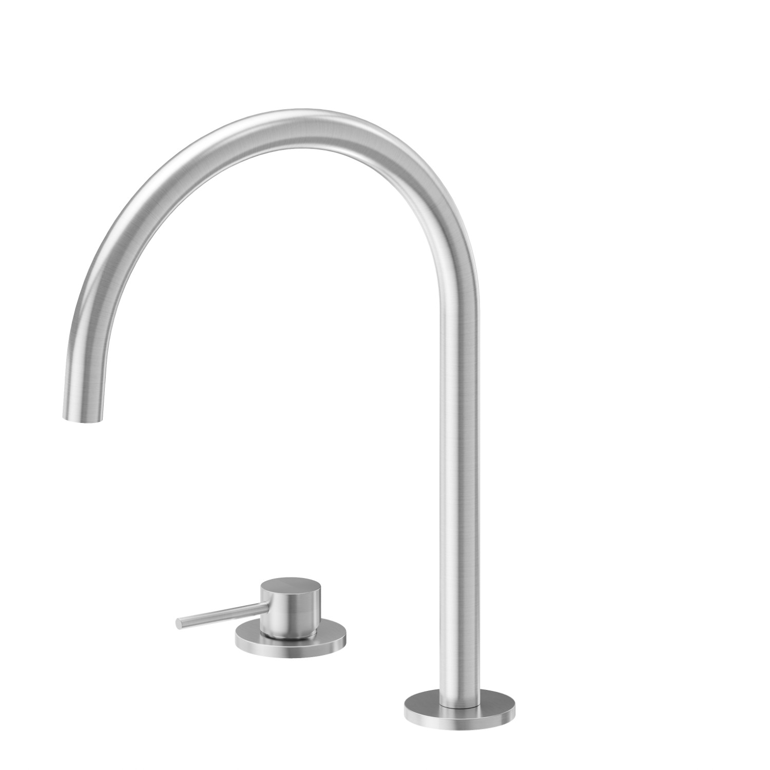 Set évier avec mitigeur monocommande et bec rond pivotant - finition PVD Brushed steel