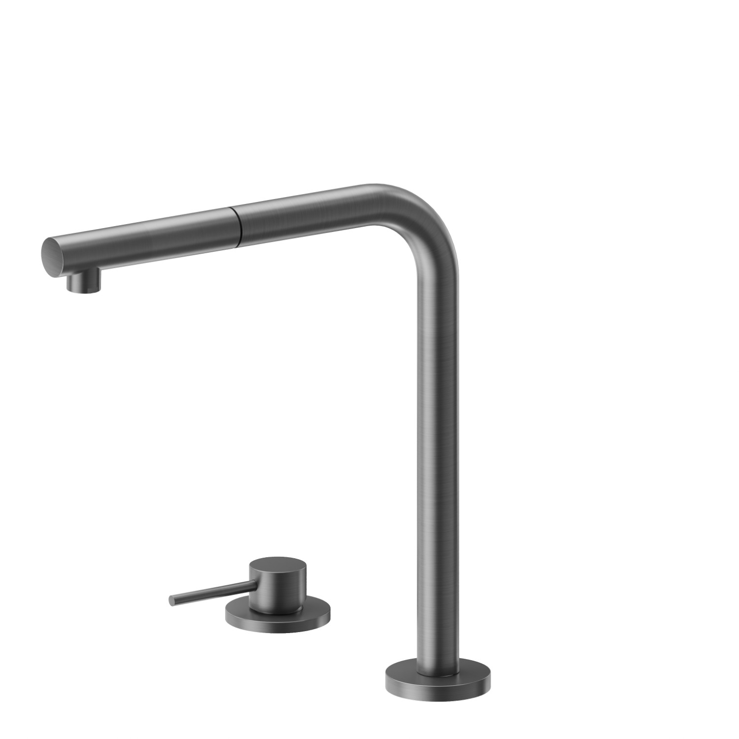 Set per lavello composto da miscelatore monocomando e bocca “L” girevole con doccetta estraibile - finitura PVD Brushed Gun Metal