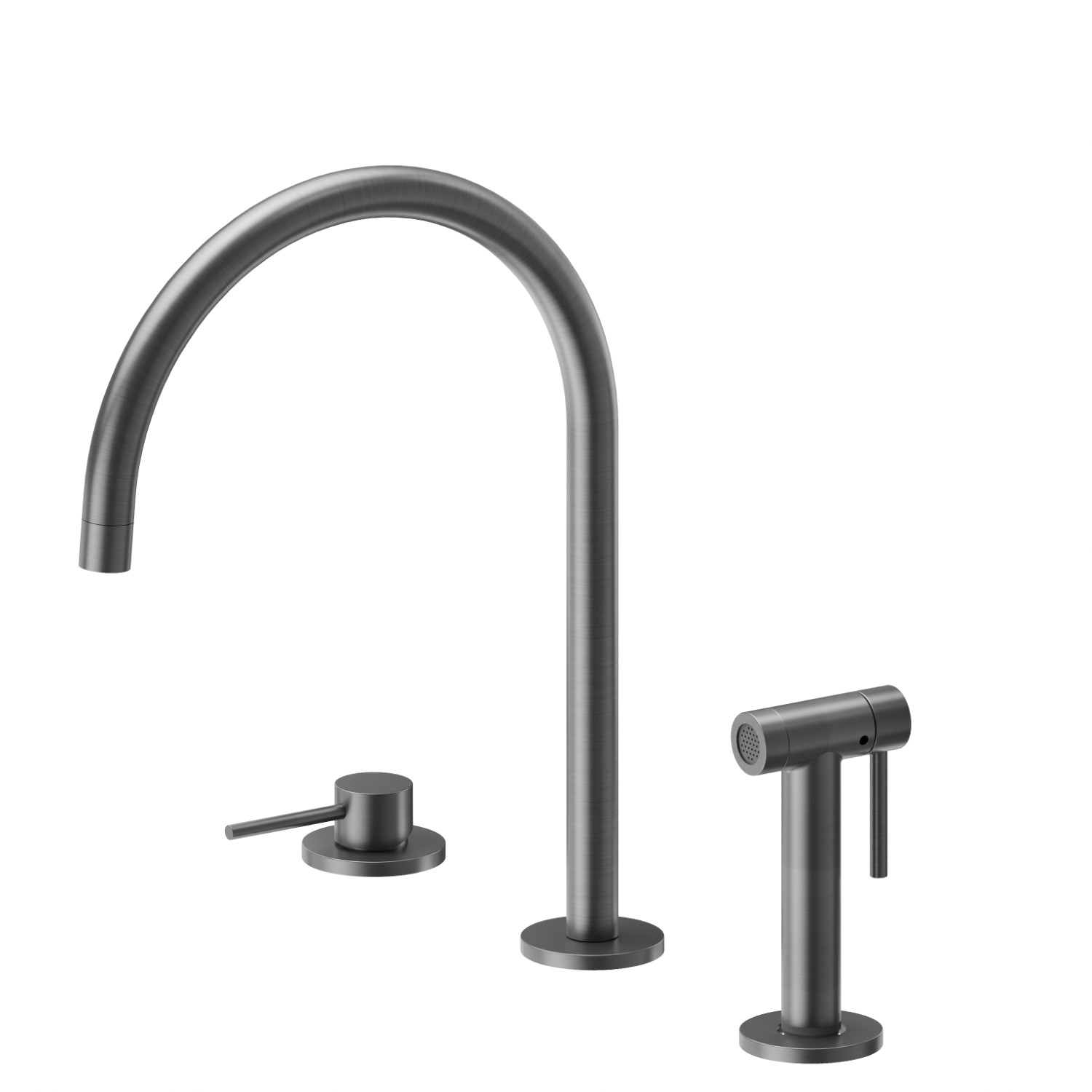 Set per lavello composto da miscelatore monocomando, bocca tonda girevole e doccetta “sidespray” - finitura PVD Brushed Gun Metal