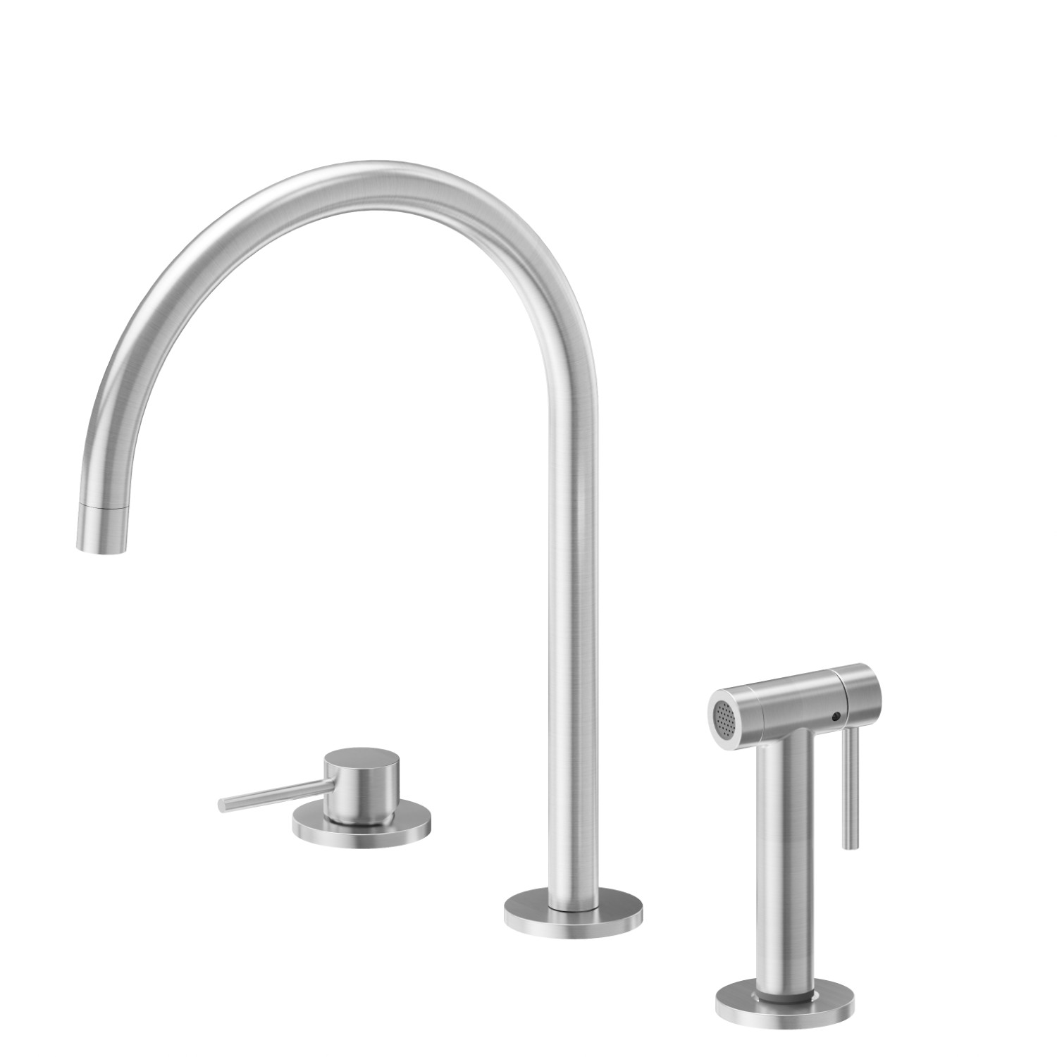 Set évier avec mitigeur monocommande, bec rond pivotant et douchette “sidespray” - finition PVD Brushed steel