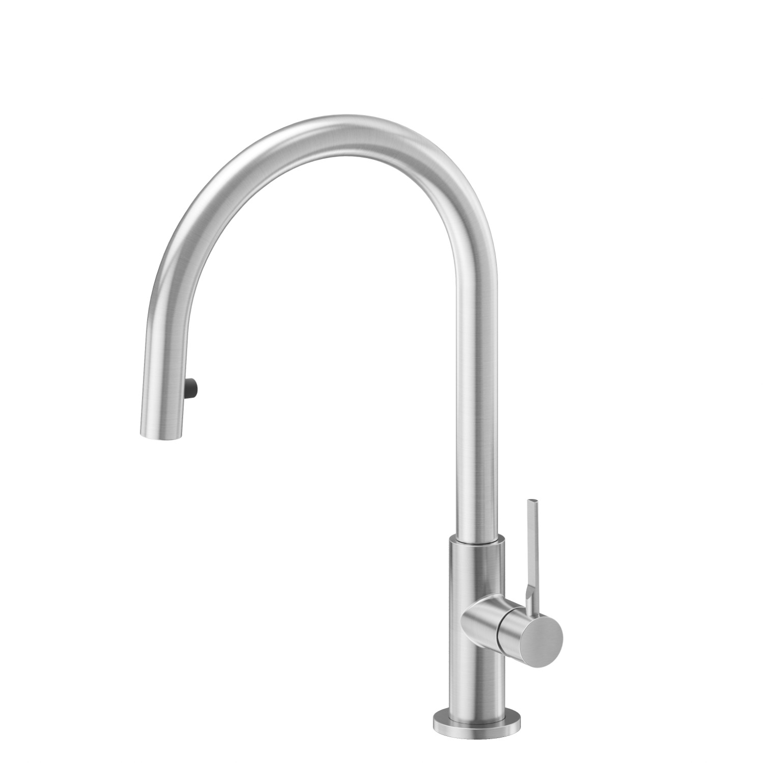 Single-lever sink mixer, round swivel spout and single jet retractable pull-down hand shower - finish PVD Brushed steel