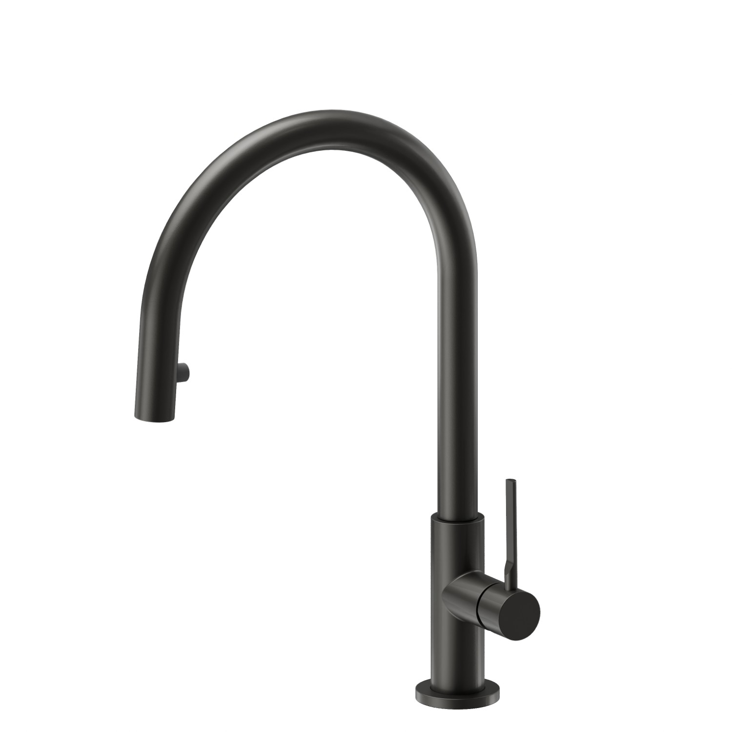 Miscelatore monocomando per lavello con bocca tonda girevole e doccetta estraibile monogetto a scomparsa - finitura Carbon Satin