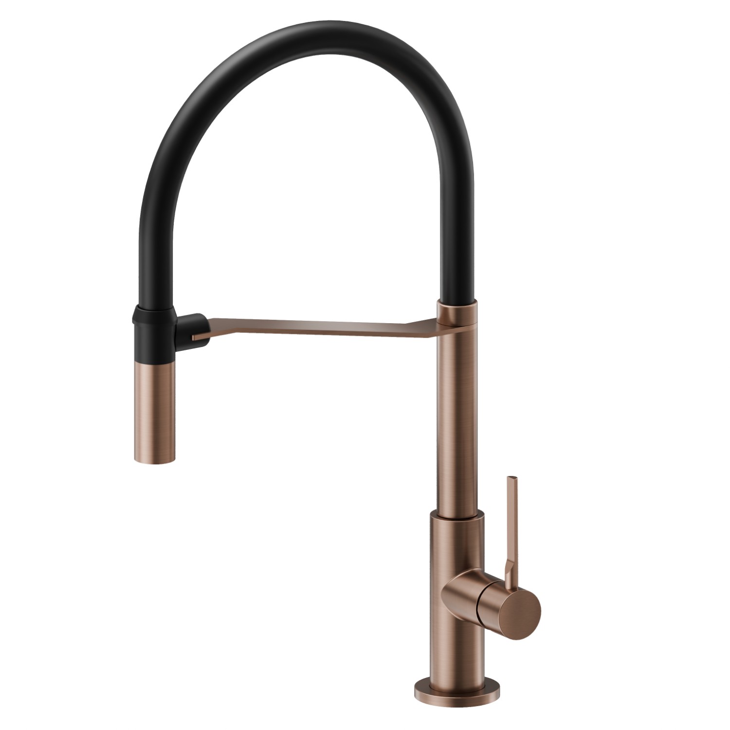 Miscelatore monocomando “semiprofessionale” per lavello con bocca girevole e orientabile - finitura PVD Brushed Copper Bronze + Matt black