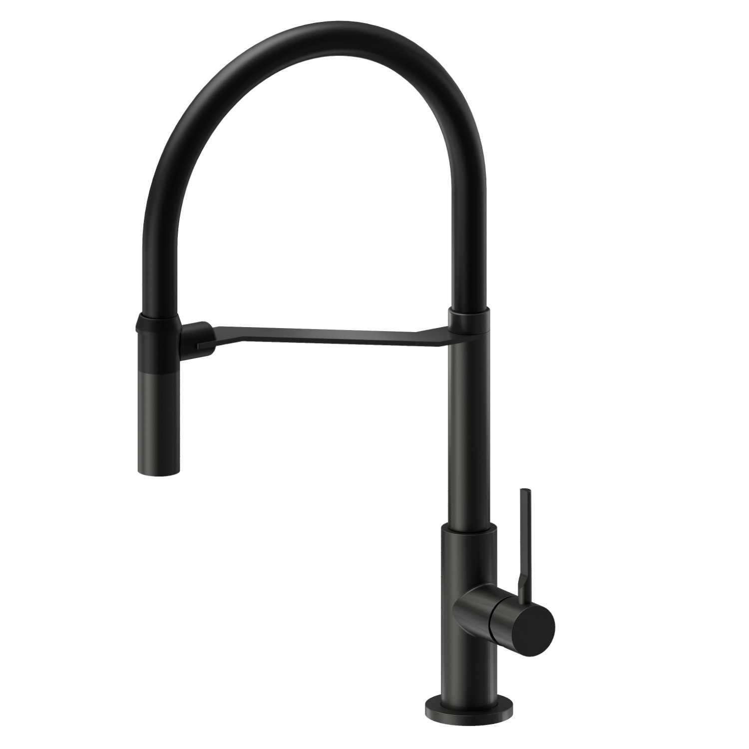 Single-lever sink mixer, round swivel spout and single jet retractable pull-down hand shower - finish Titanium Satin + Matt Black