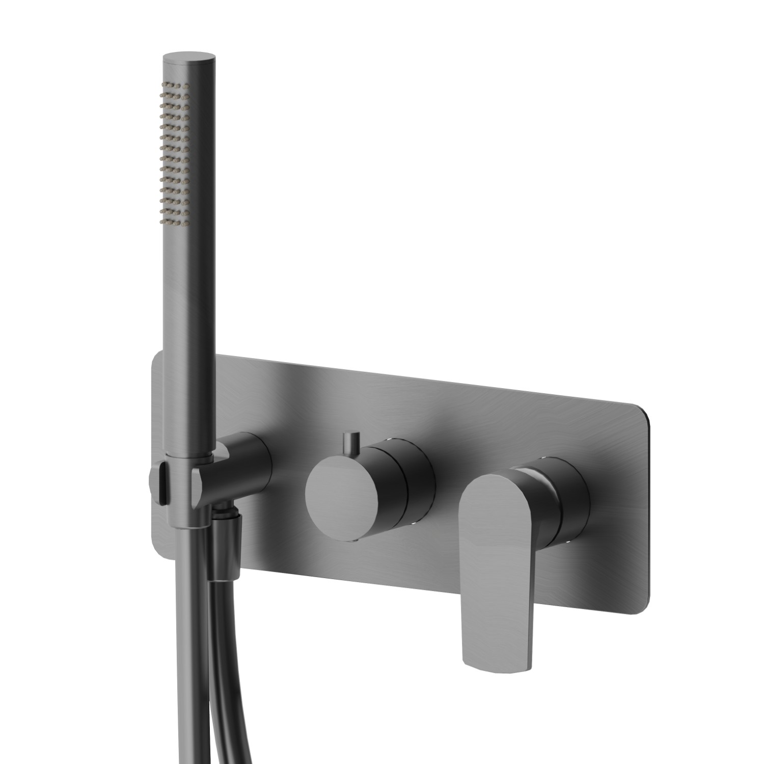 Mitigeur mural 2 sorties avec douchette et inverseur - finition PVD Brushed Gun Metal