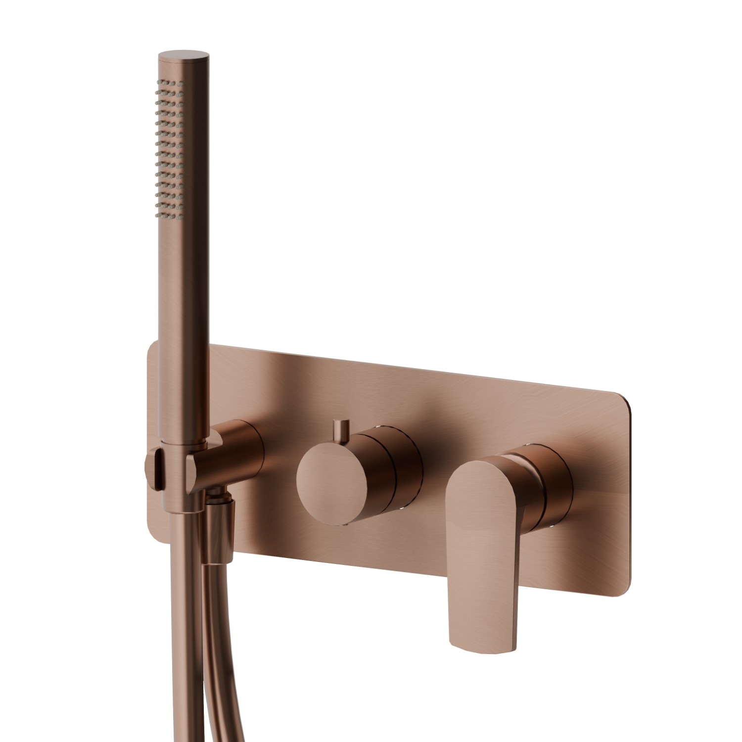 Mitigeur mural 2 sorties avec douchette et inverseur - finition PVD Brushed Copper Bronze