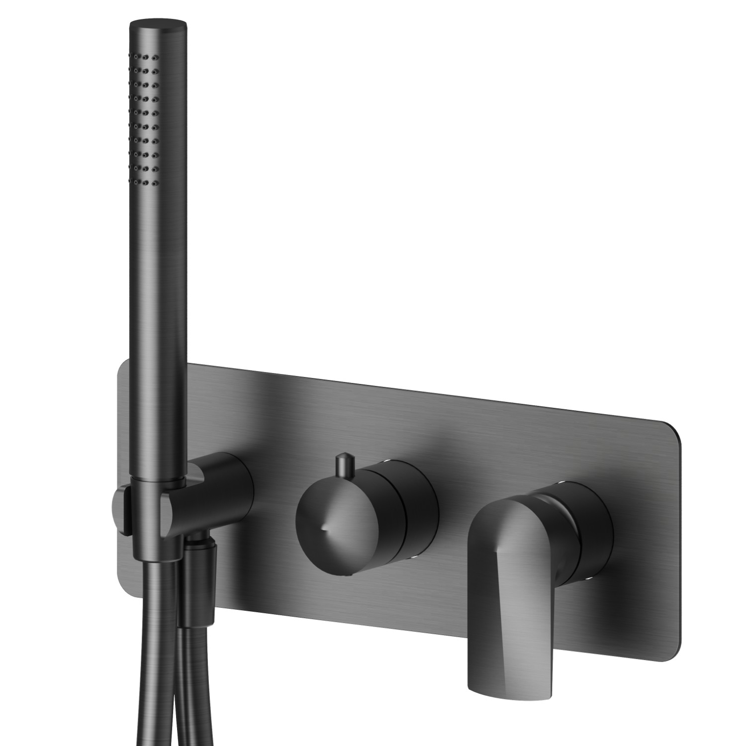 Mitigeur mural 2 sorties avec douchette et inverseur - finition PVD Brushed Gun Metal