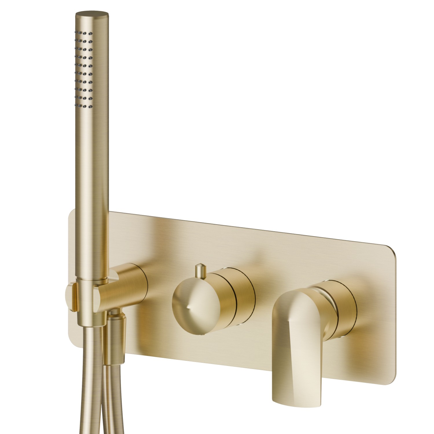 Mitigeur mural 2 sorties avec douchette et inverseur - finition PVD Brushed Gold