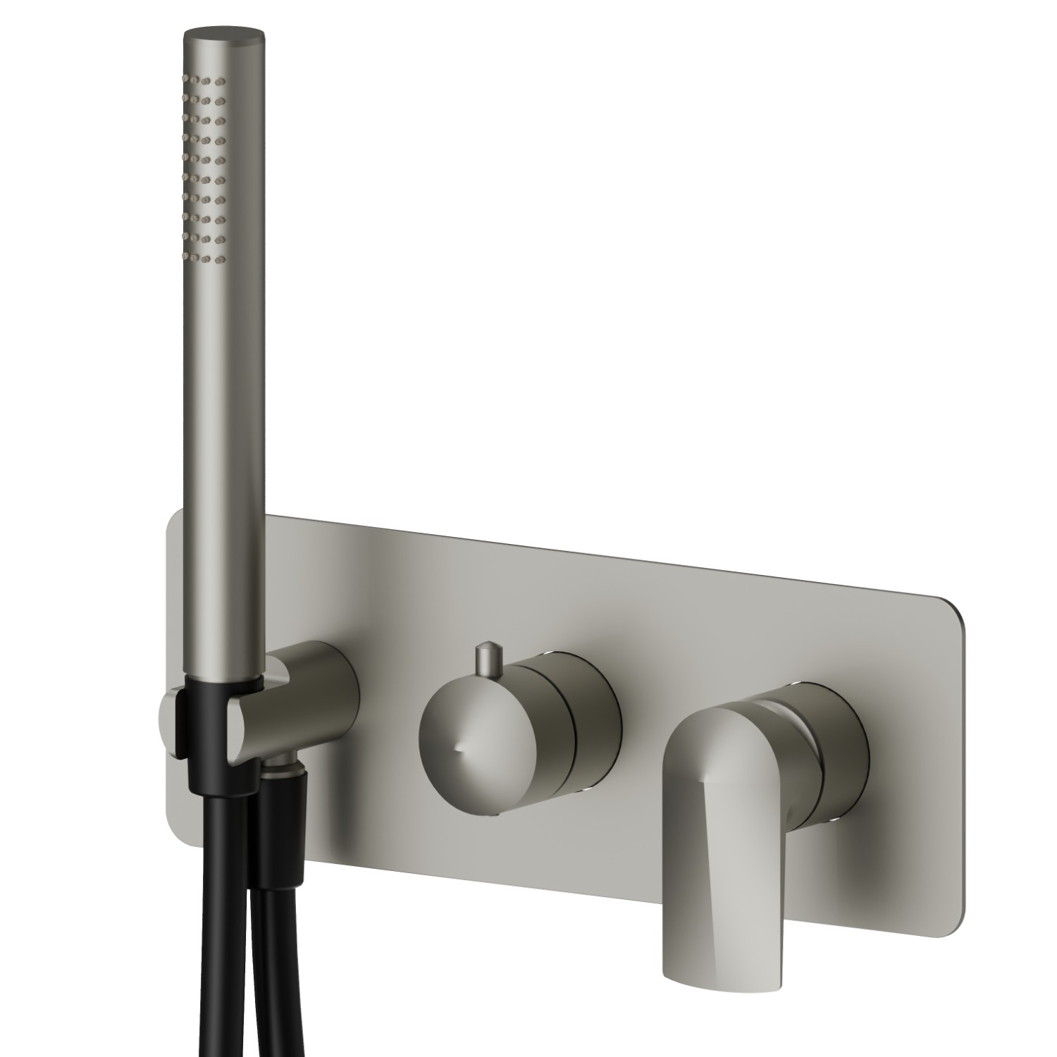 Mitigeur mural 2 sorties avec douchette et inverseur - finition Titanium Satin