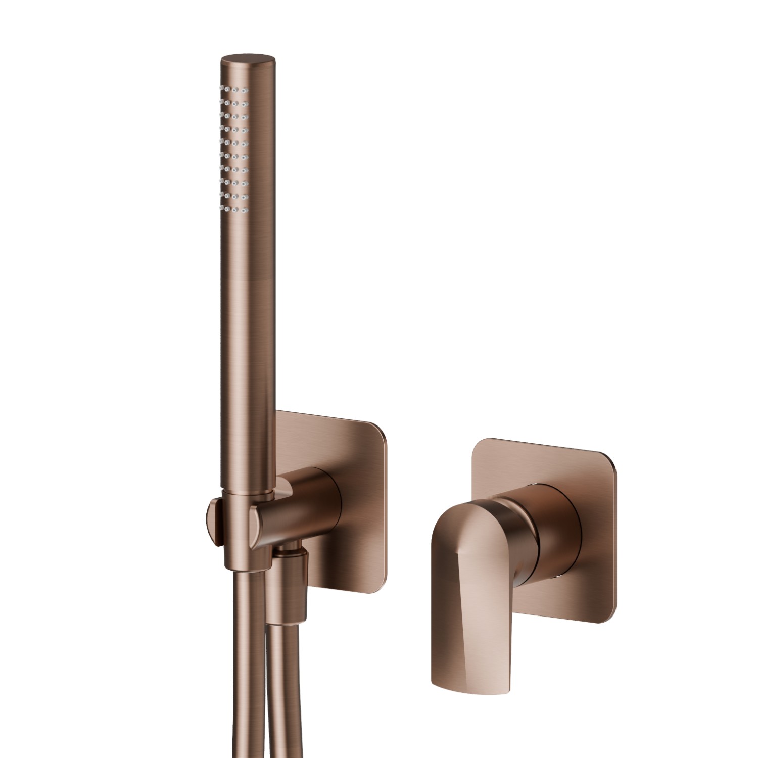 Mitigeur mural avec douchette, support d’alimentation et boite d’encastrement - finition PVD Brushed Copper Bronze