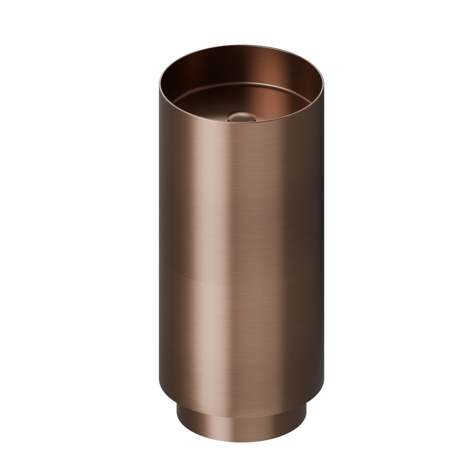 Freistehendes Waschbecken mit wandmontiertem Abfluss aus Edelstahl. Befestigungssatz für den Boden inklusive. Komplett in Ausführung mit Druckknopfablauf - oberfläche PVD  Copper Bronze gebürstet