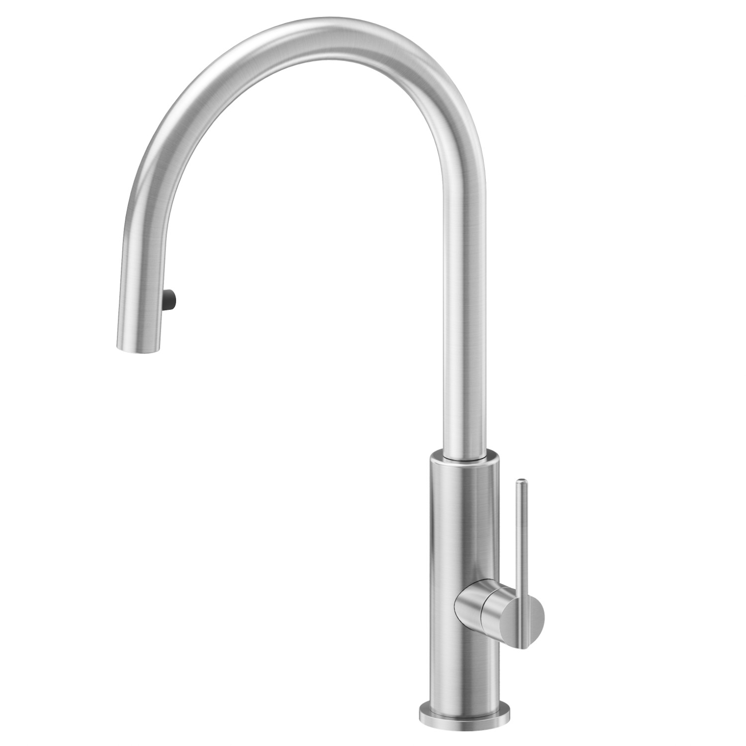 Single-lever sink mixer with round swivel spout and pull-out hand shower - finish PVD Brushed steel