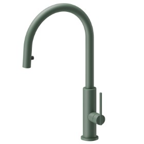 Single-lever sink mixer with round swivel spout and pull-out hand shower - finish Soft Eucalypt