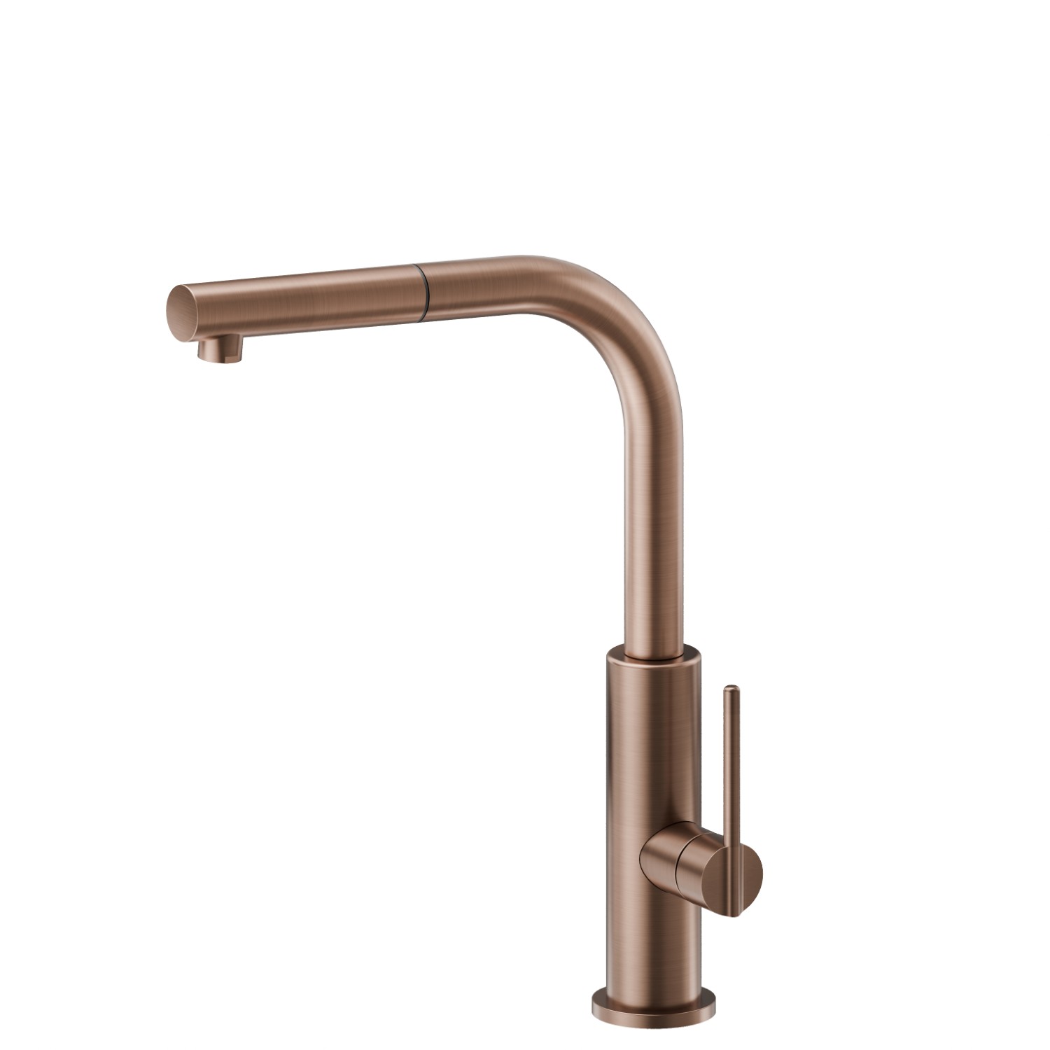 Single-lever sink mixer with L swivel spout and pull-out hand shower - finish PVD Brushed Copper Bronze