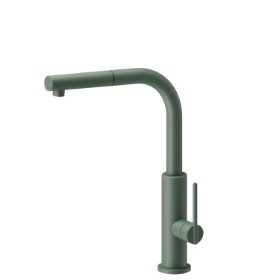 Single-lever sink mixer with L swivel spout and pull-out hand shower - finish Soft Eucalypt