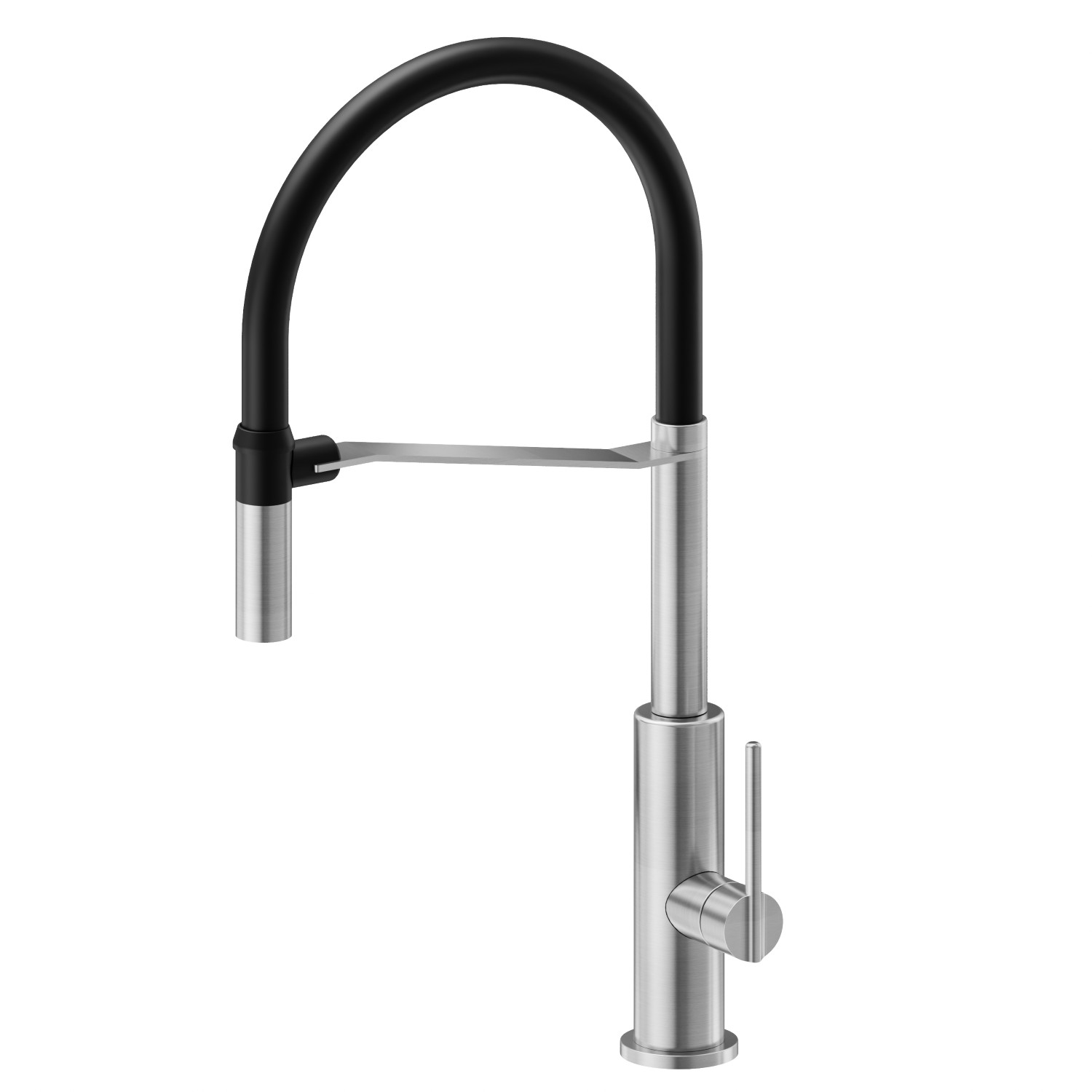 Semi-professional single-lever sink  mixer with round swivel adjustable  spout  - finish Brushed Nickel + Matt black