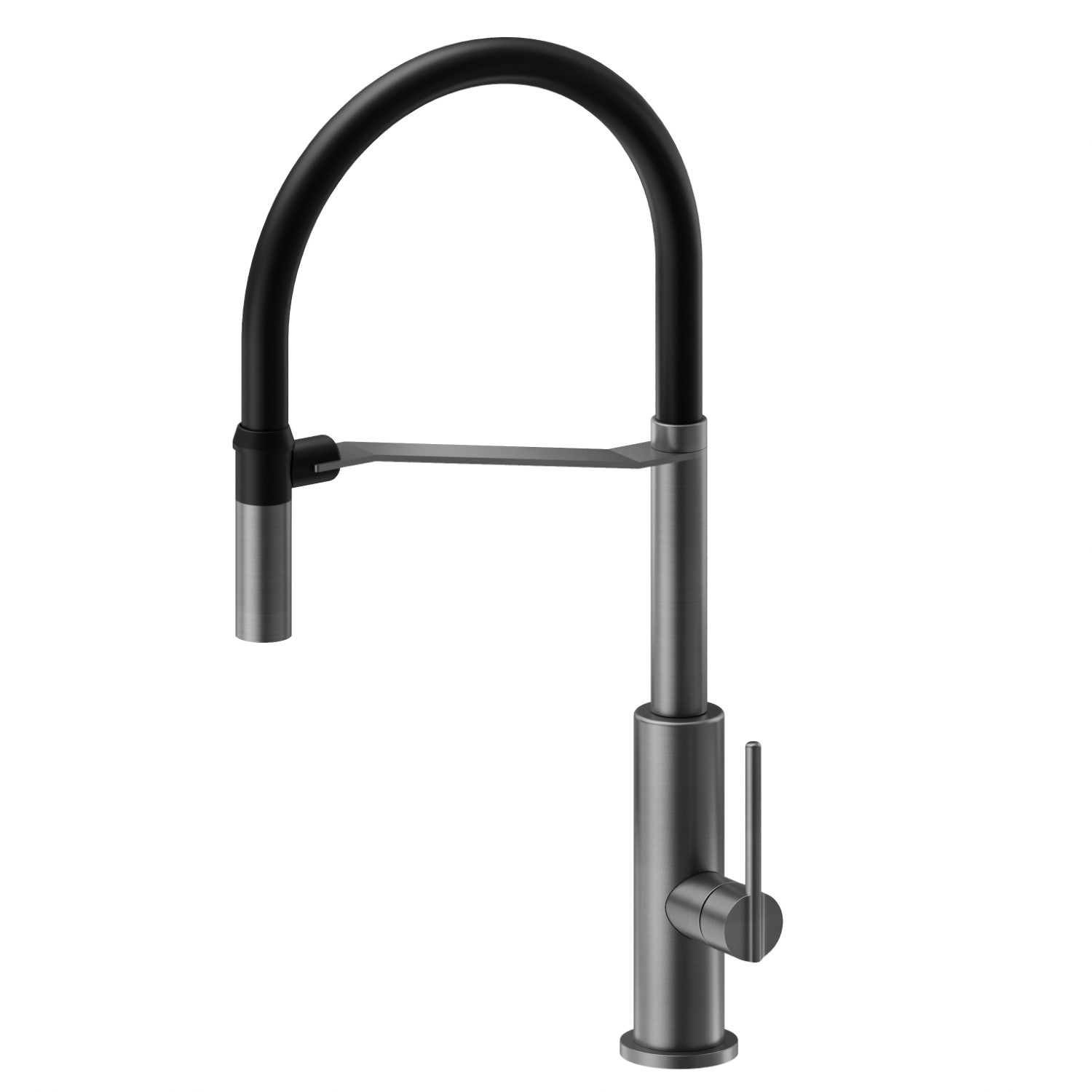 Mitigeur monocommande évier semi-professionnel avec bec pivotant et orientable - finition PVD Brushed Gun Metal + Matt black