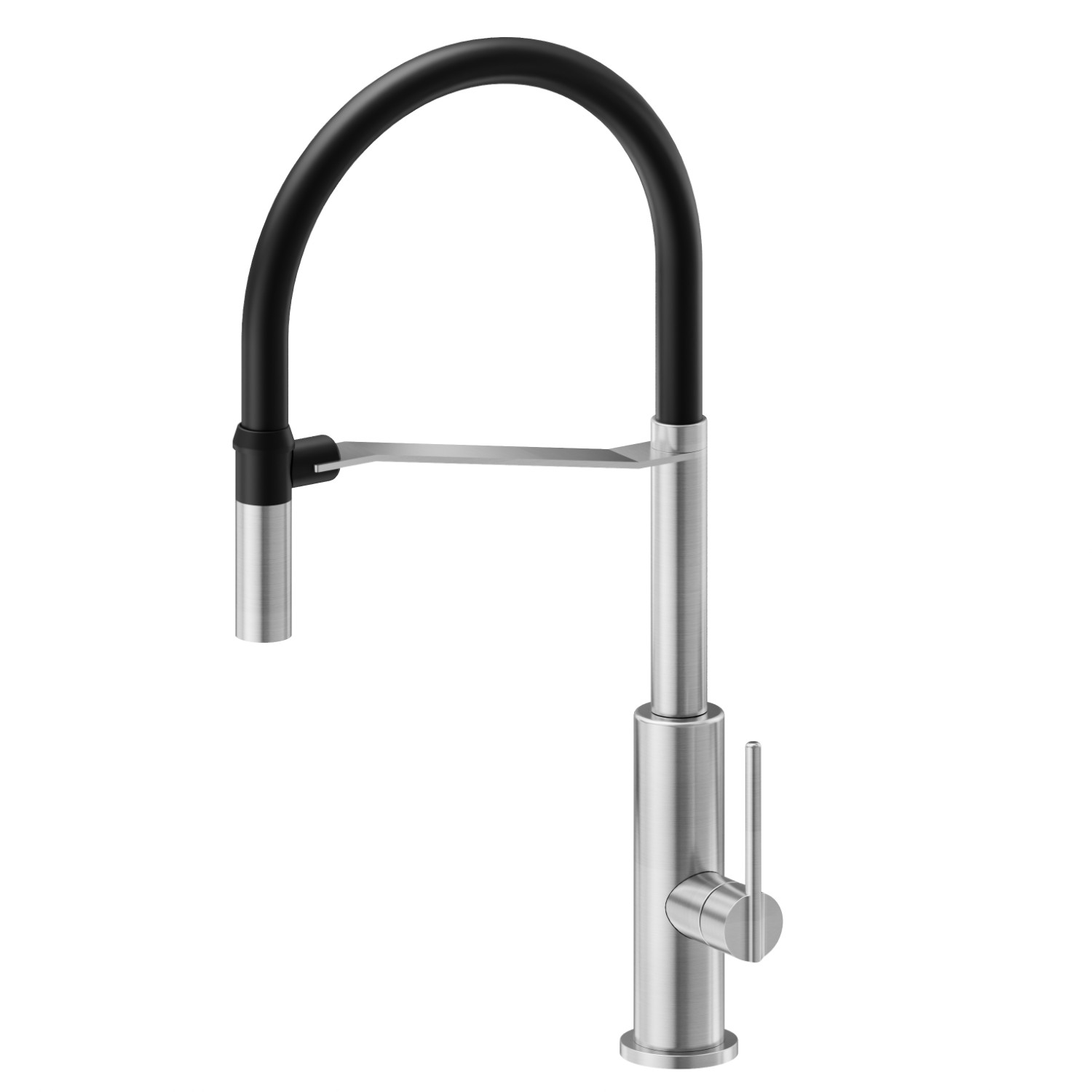 Semiprofessioneller Einhebel-Spültischmischer mit schwenk- und verstellbarem Auslauf - oberfläche PVD Brushed steel + Matt black