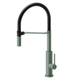 Semi-professional single-lever sink  mixer with round swivel adjustable  spout  - finish Soft Eucalypt + Matt Black