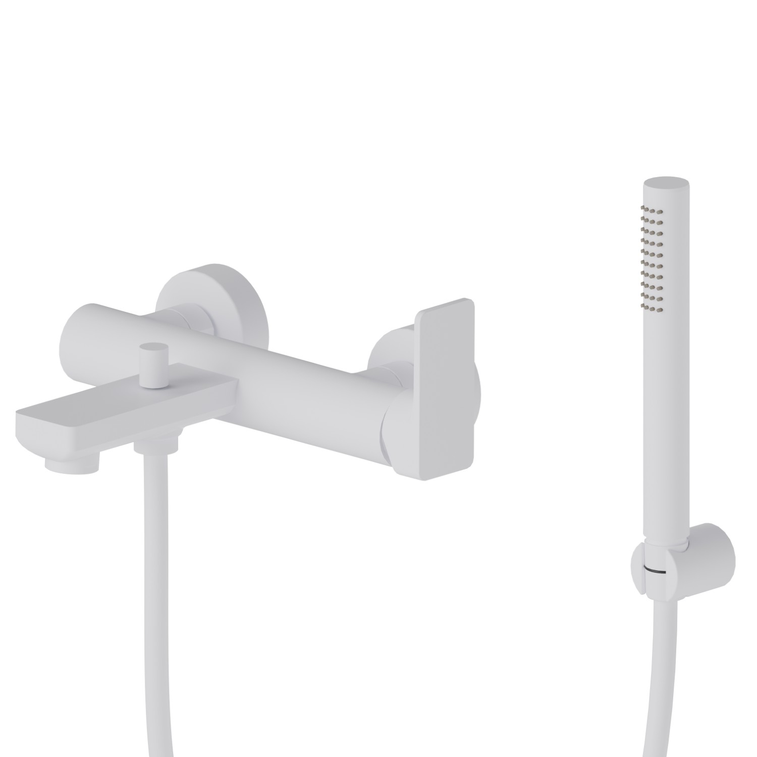 Complete bath group with fixed shower holder, PVC flexible, hand ABS shower - finish Matt White