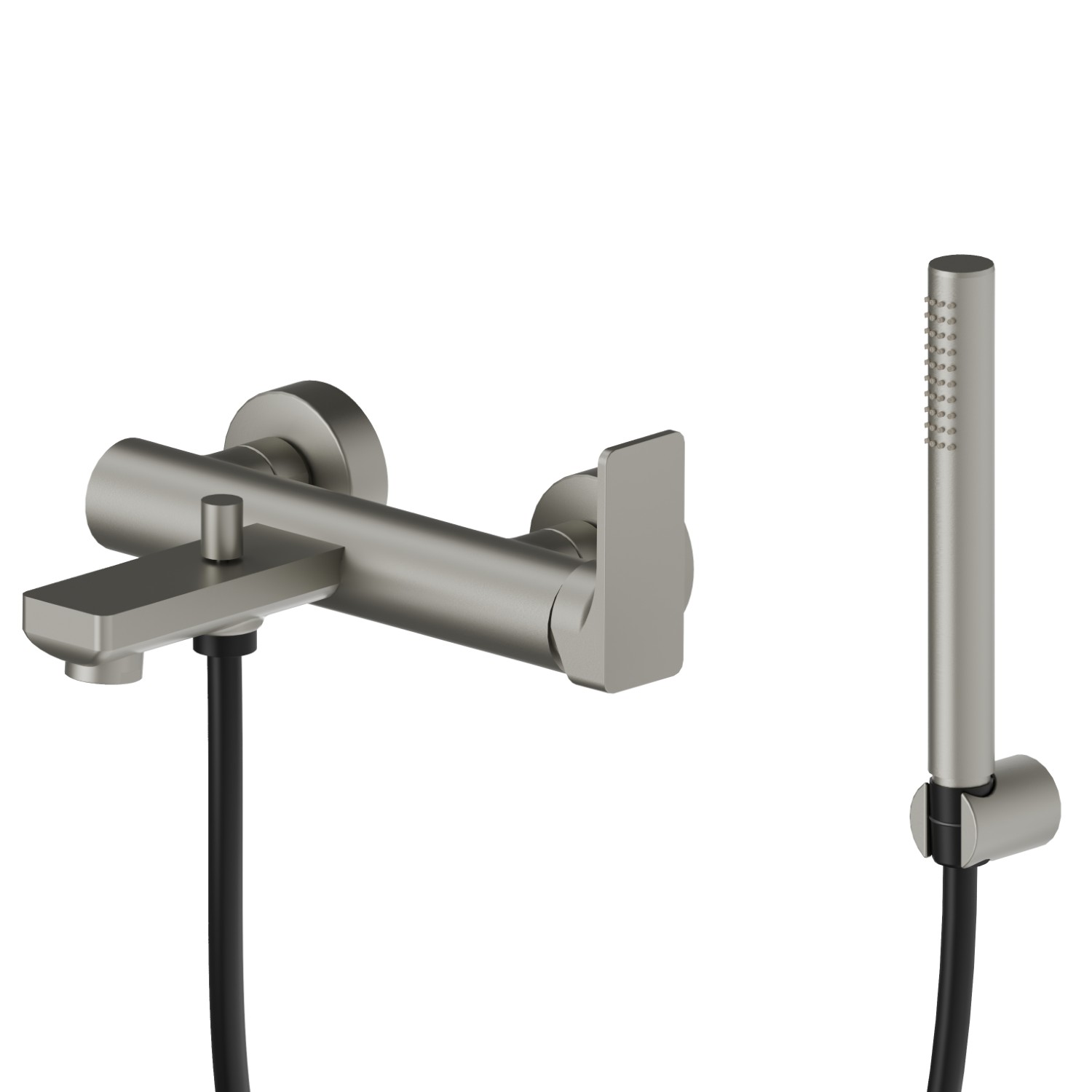Complete bath group with fixed shower holder, PVC flexible, hand ABS shower - finish Titanium Satin