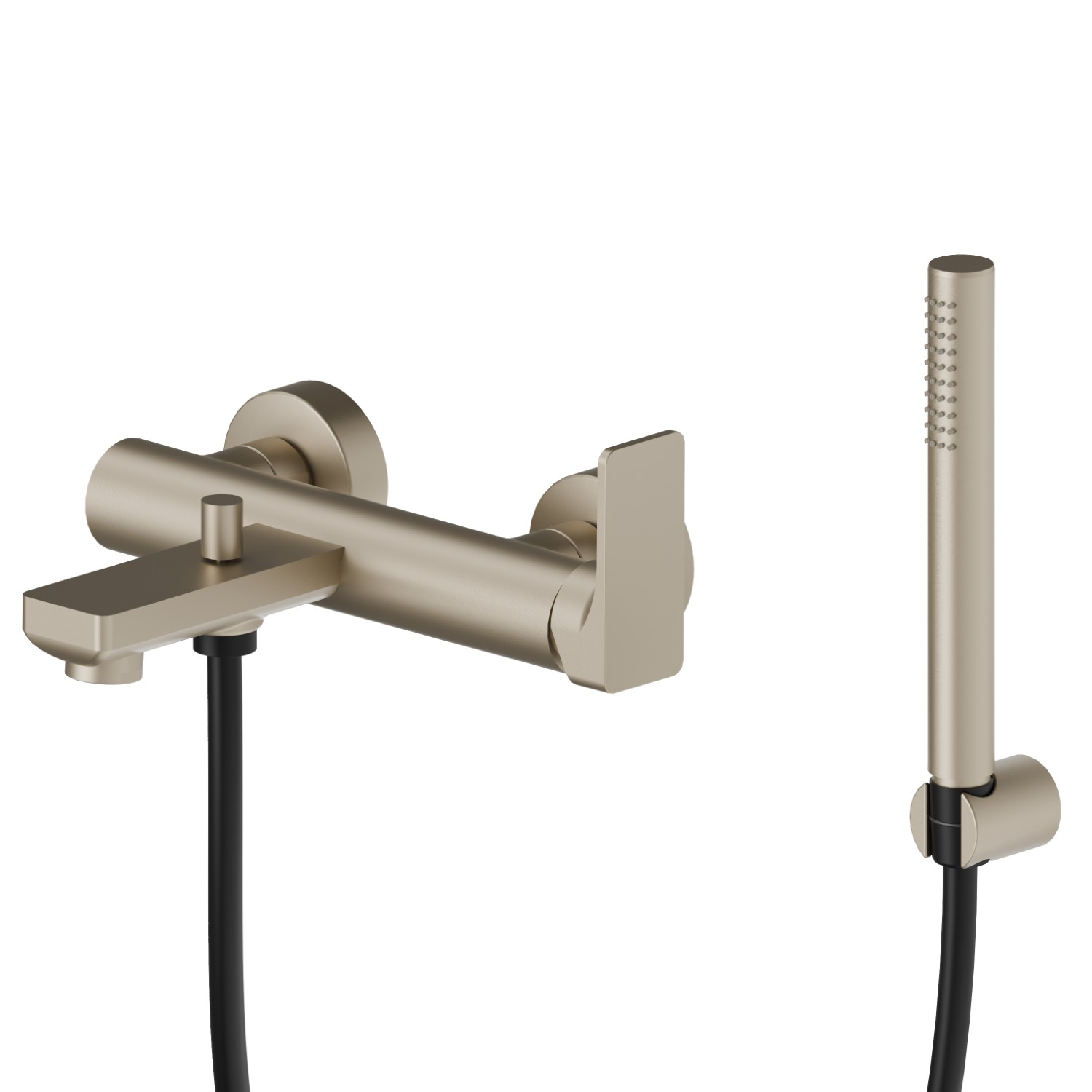 Mitigeur mural avec support de douchette mural fixe, flexible en PVC et douchette en ABS - finition Gold Satin
