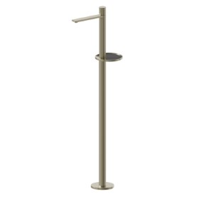Single lever basin mixer with floor pillar union - finish PVD Brushed Pale Gold
