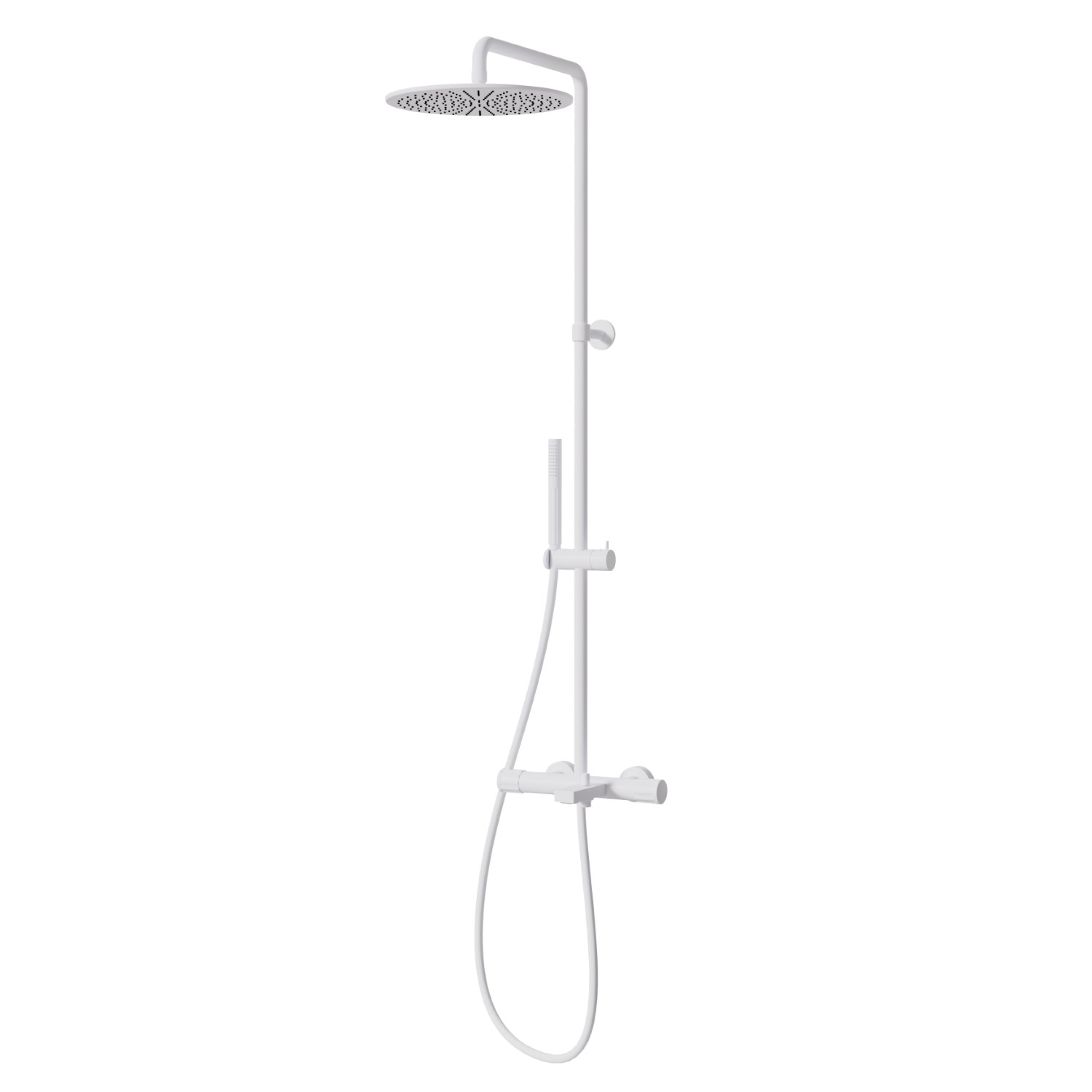 Cold body bath column with external thermostatic mixer
with diverter, head and shower - finish Matt White