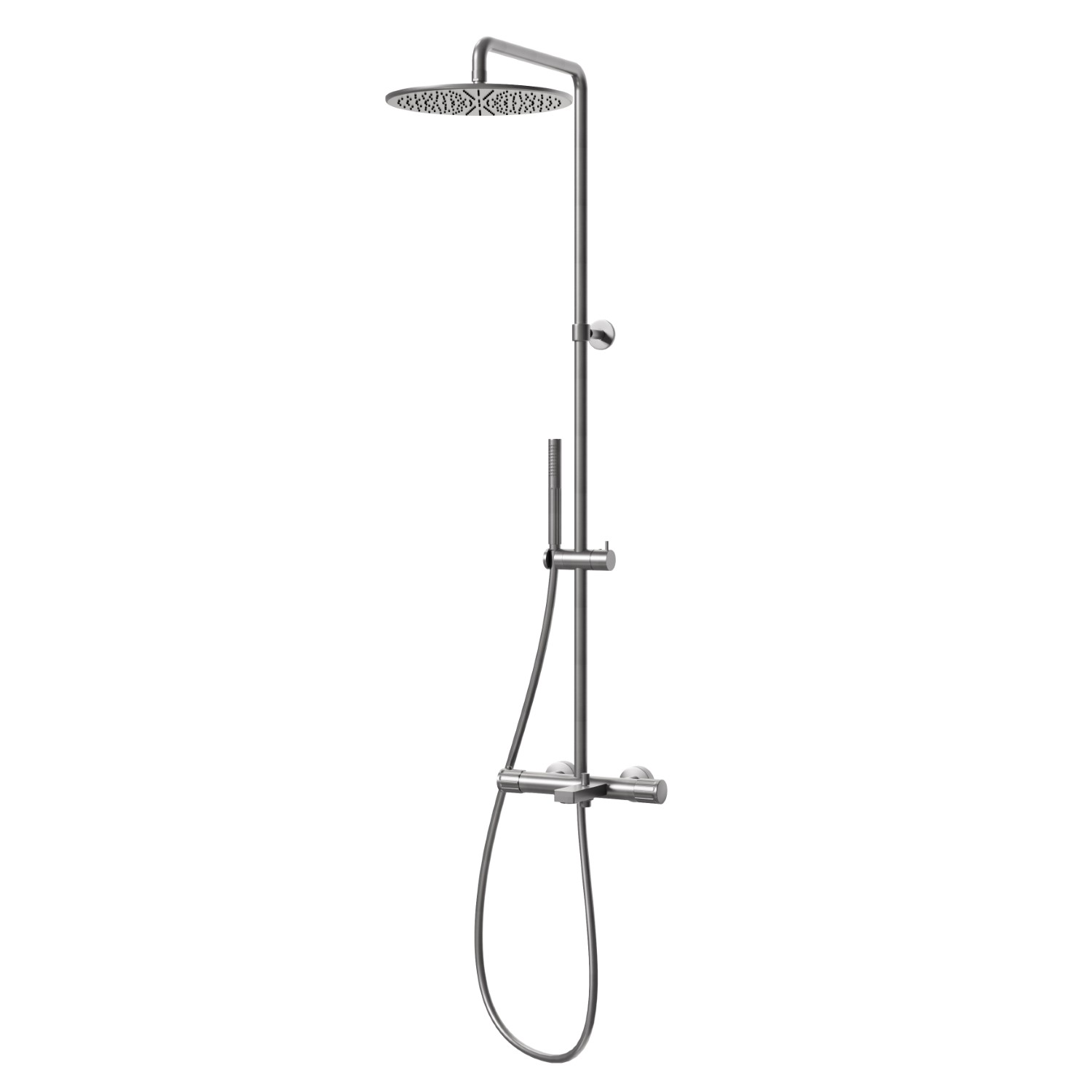 Colonna vasca corpo freddo con miscelatore termostatico esterno completo di deviatore, soffione e doccetta. - finitura PVD Brushed Gun Metal