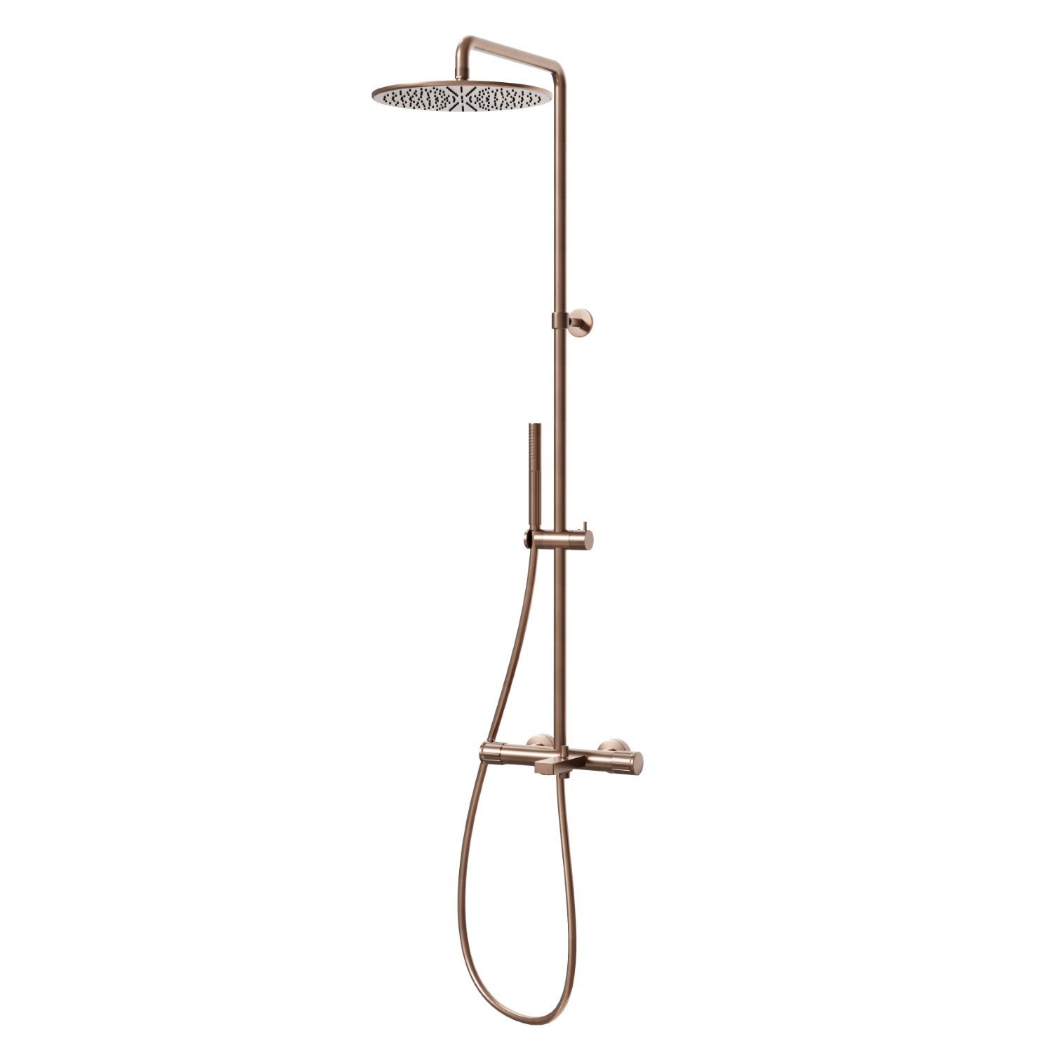 Colonne vasque corps froid avec mitigeur thermostatique externe doté de déviateur, pomme de douche et douchette - finition PVD Brushed Copper Bronze