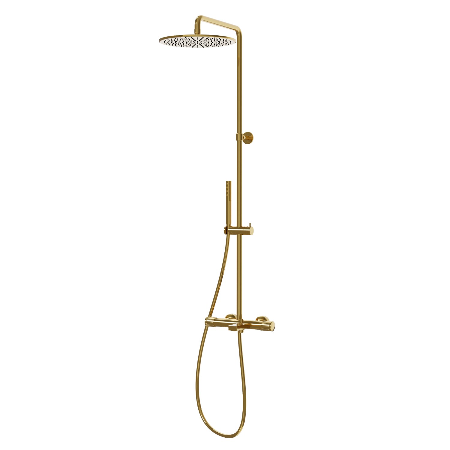 Colonna vasca corpo freddo con miscelatore termostatico esterno completo di deviatore, soffione e doccetta. - finitura PVD Glossy Gold