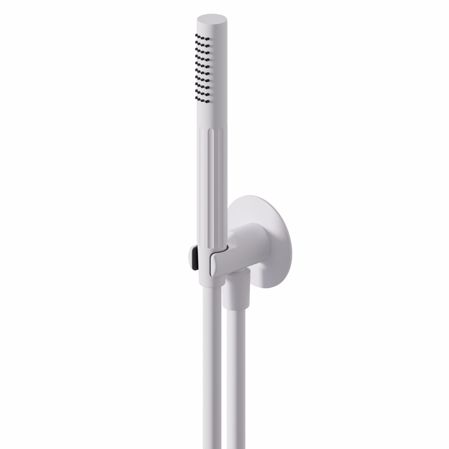 Complete shower set, with hand shower, flexible and wall union with shower holder - finish Matt White