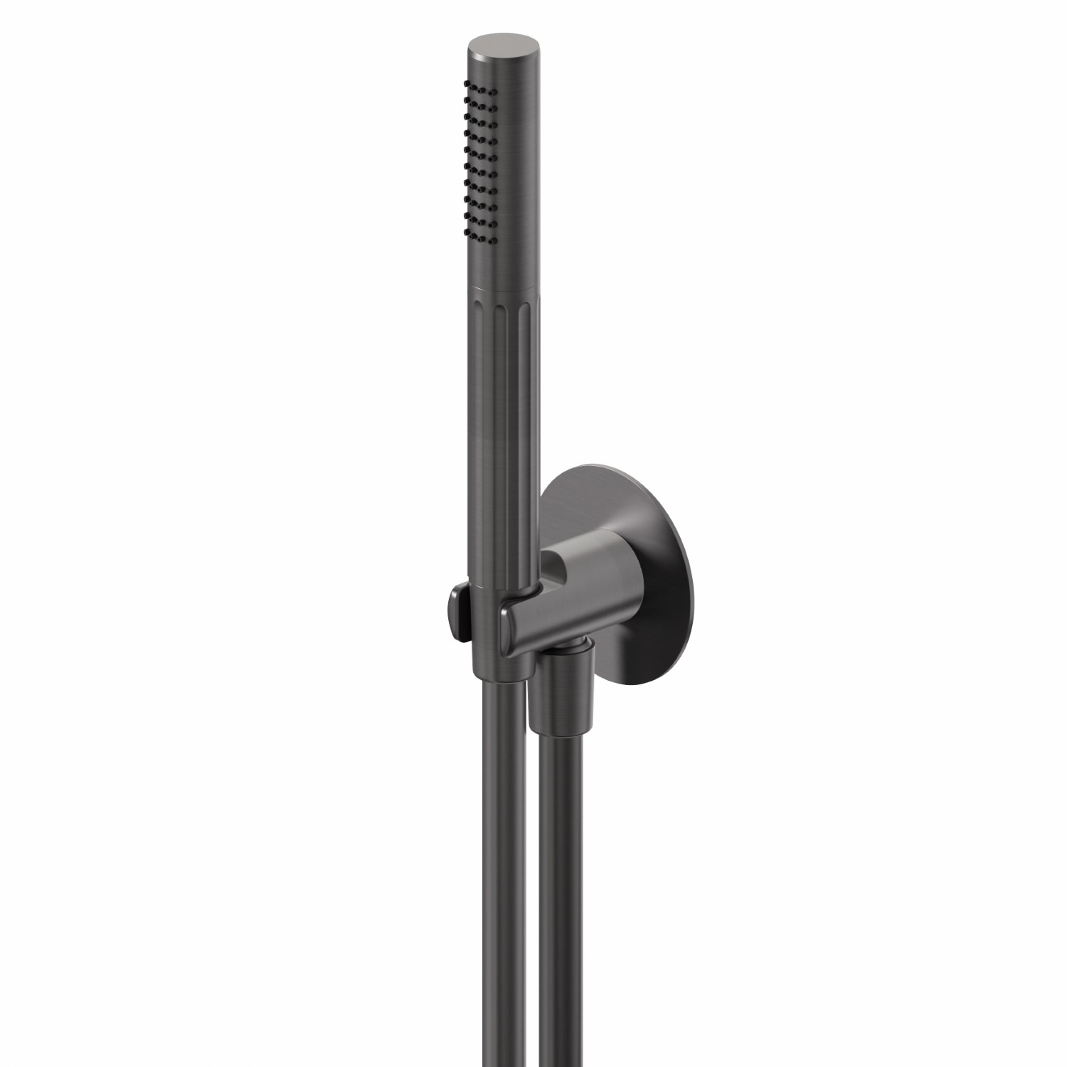 Set doccia completo di doccetta, flessibile e supporto con presa acqua. - finitura PVD Brushed Gun Metal