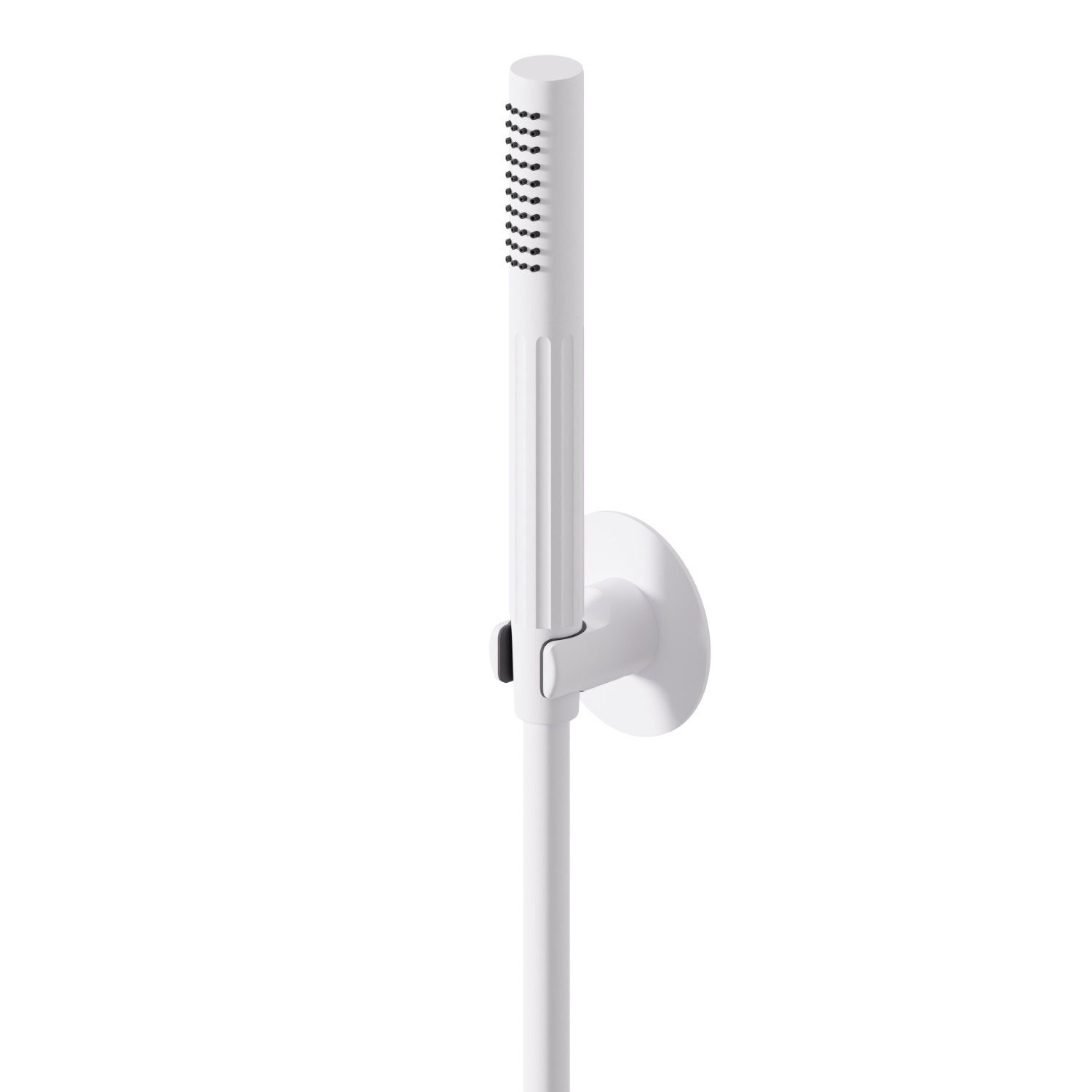 Complete shower set, with hand shower and flexible. Without wall union - finish Matt White