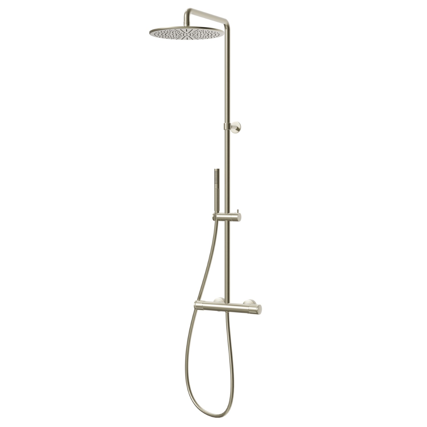 Cold body shower column with exposed thermostatic mixer
complete of diverter, head shower and single-jet hand shower set - finish PVD Brushed Pale Gold