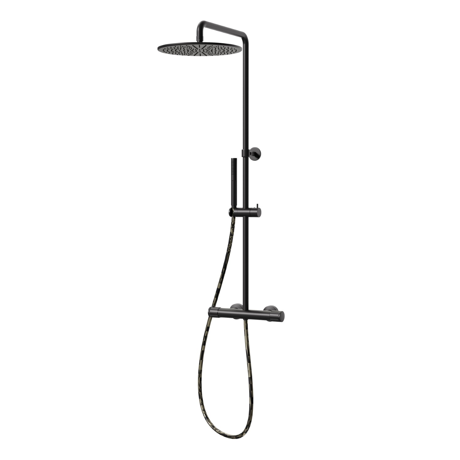 Colonne de douche courte, corps froid avec mitigeur thermostatique externe doté de déviateur, pomme de douche et douchette - finition Matt Black