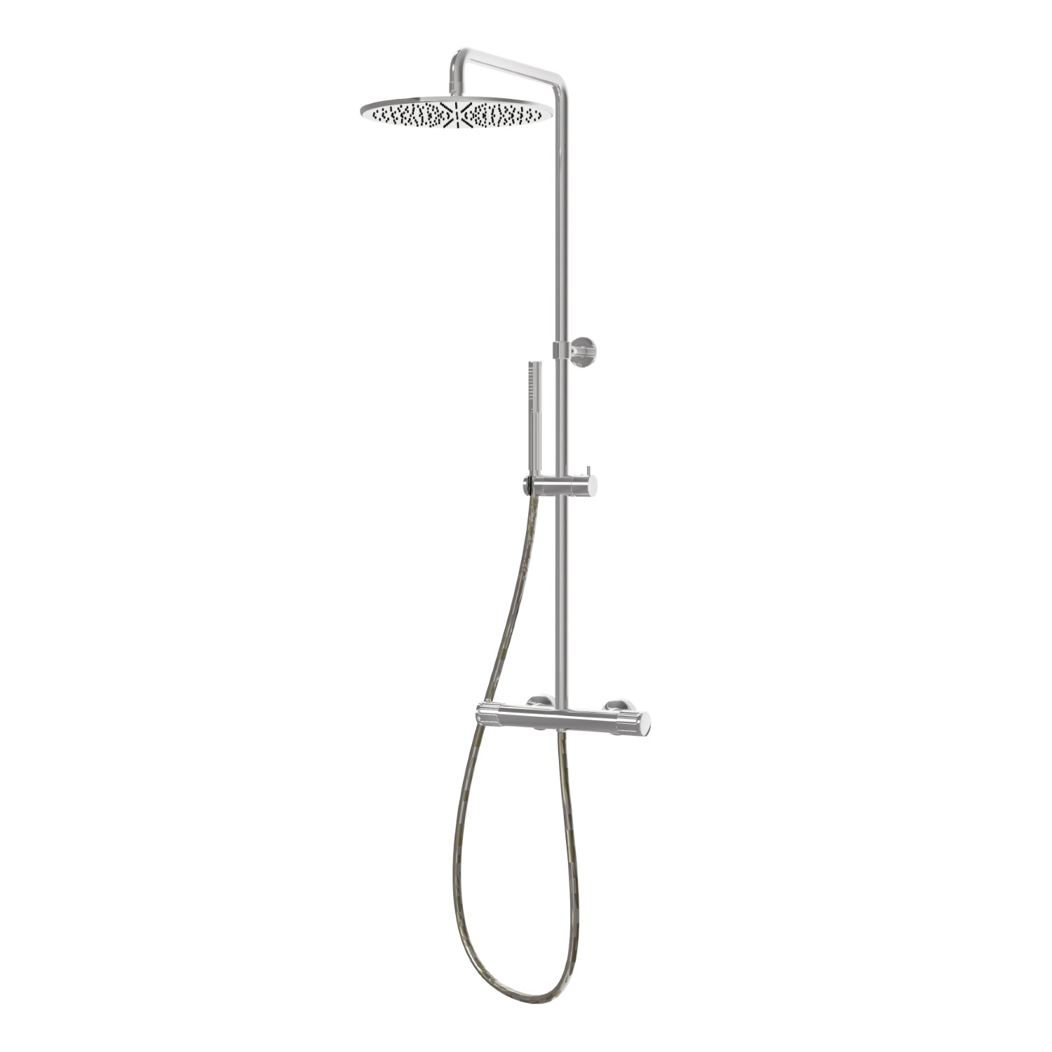 Short shower column, cold body with external thermostatic mixer
with diverter, head and shower - finish Chrome
