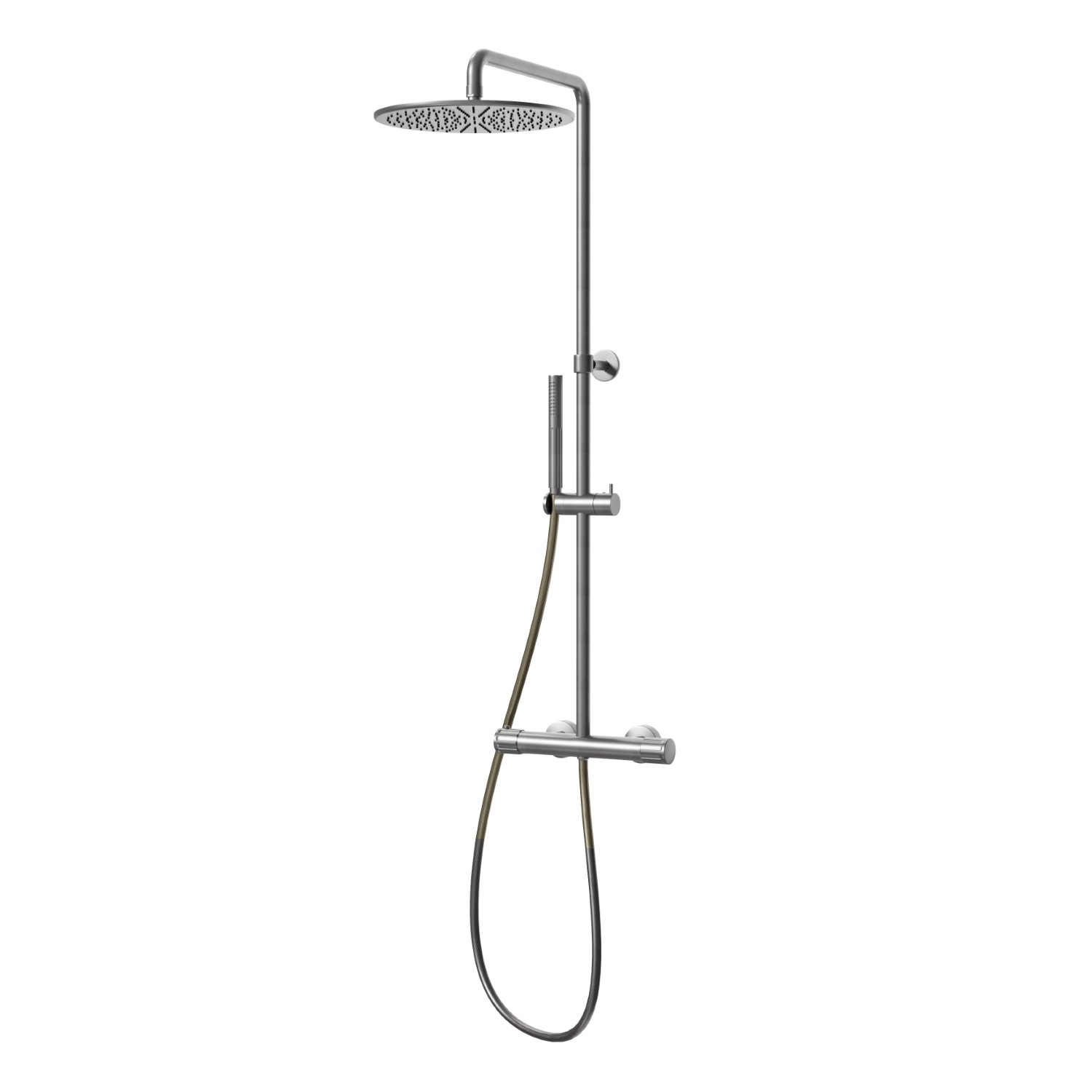 Colonna doccia corta, corpo freddo con miscelatore termostatico esterno completo di deviatore, soffione e doccetta. - finitura PVD Brushed Gun Metal