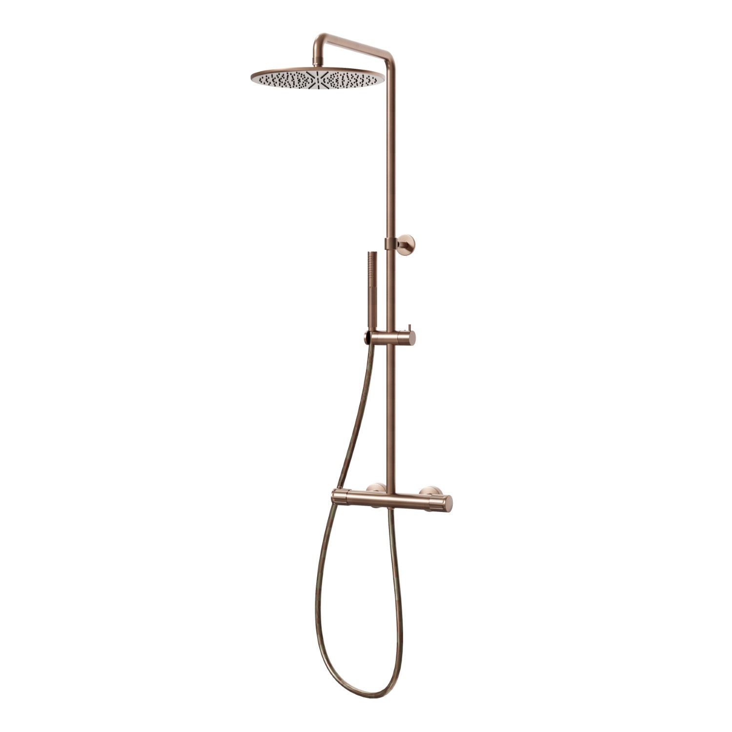 Colonna doccia corta, corpo freddo con miscelatore termostatico esterno completo di deviatore, soffione e doccetta. - finitura PVD Brushed Copper Bronze