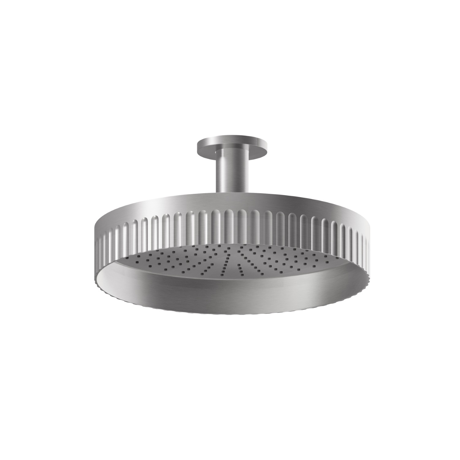 Fixed ceiling head shower, checkable, with raining jet - finish PVD Brushed steel