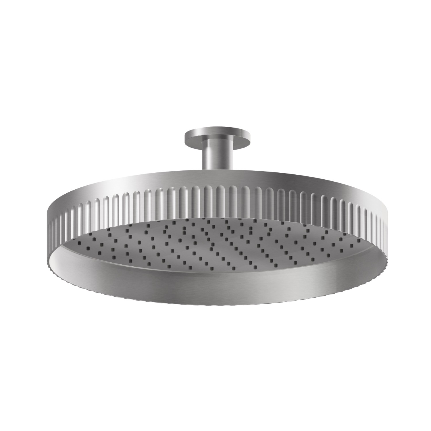Fixed ceiling head shower, checkable, with raining jet - finish PVD Brushed steel